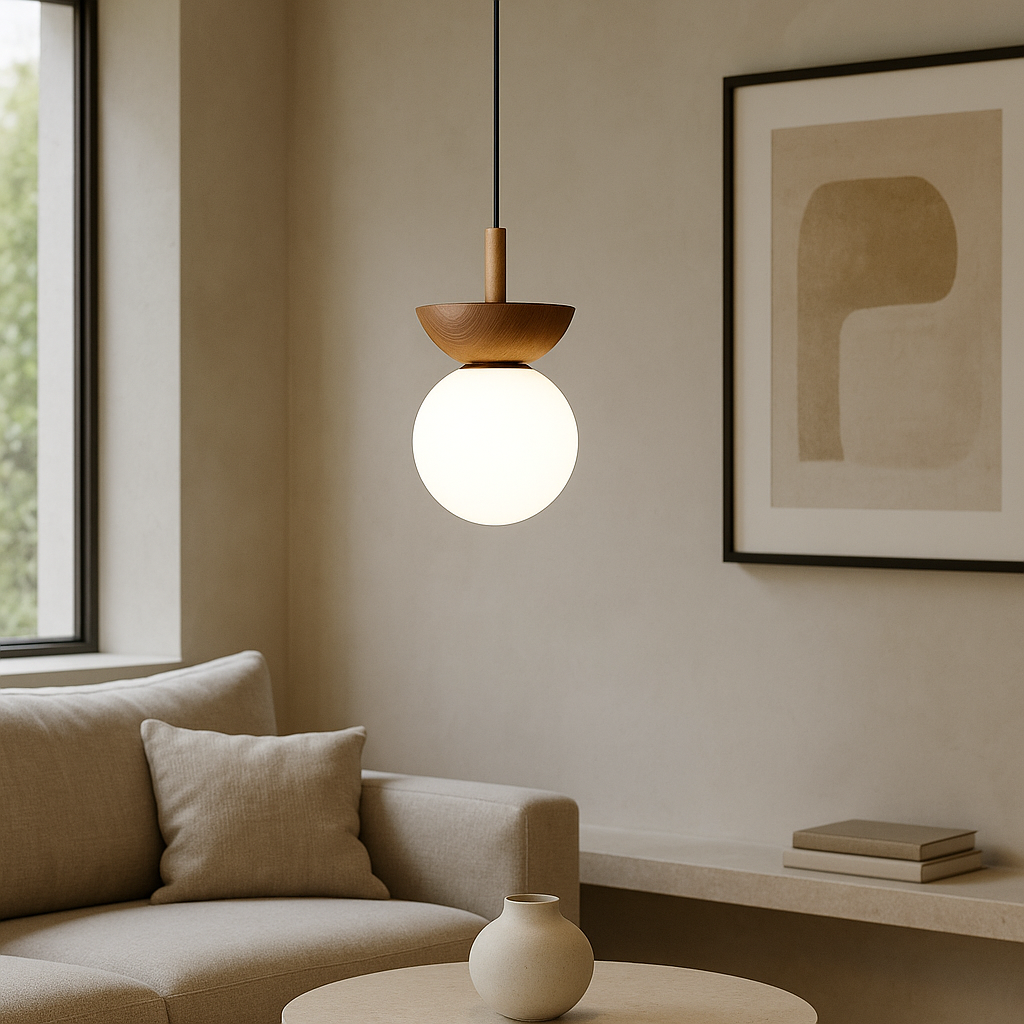 Luce a sospensione in legno Japandi