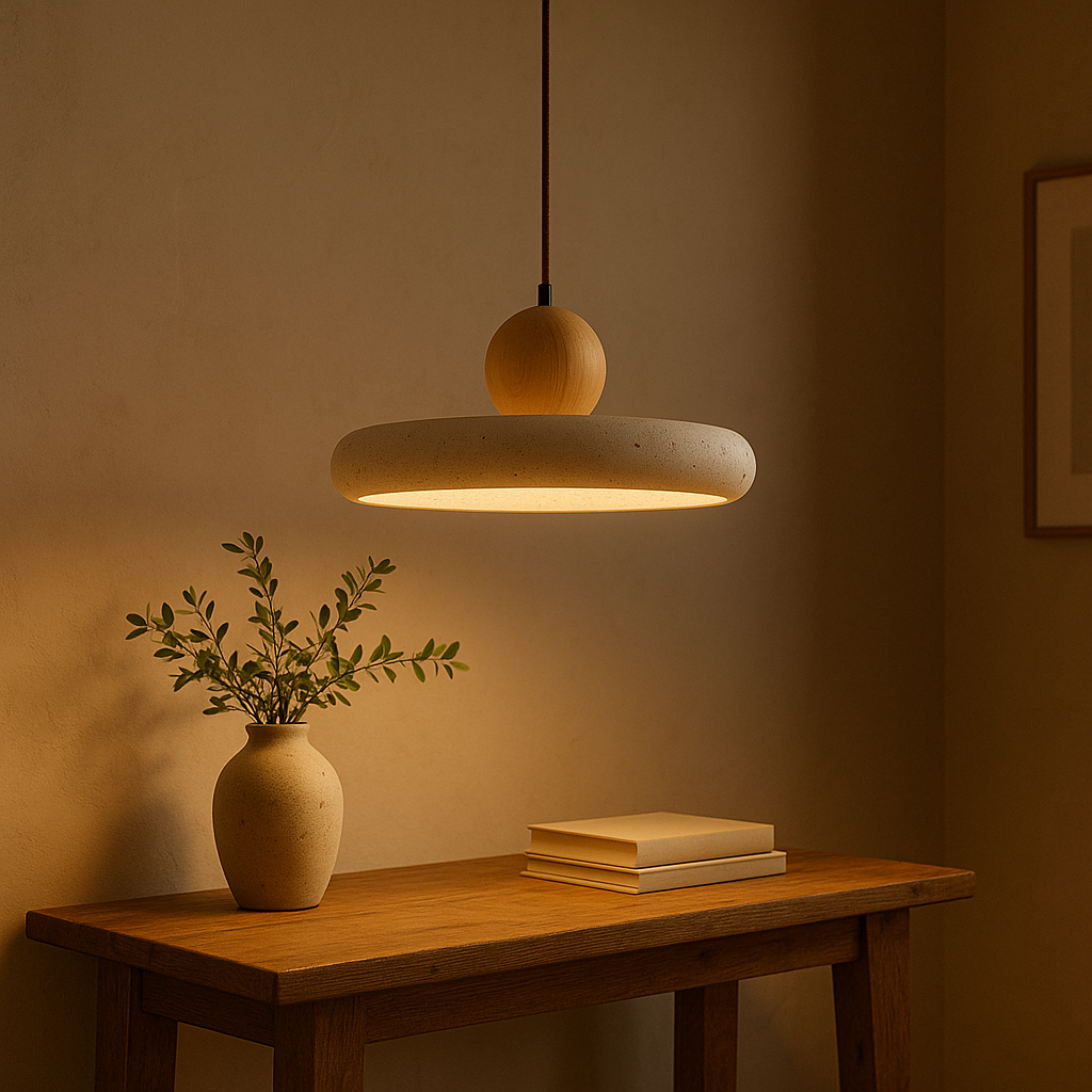 Luce a sospensione in legno di travertino