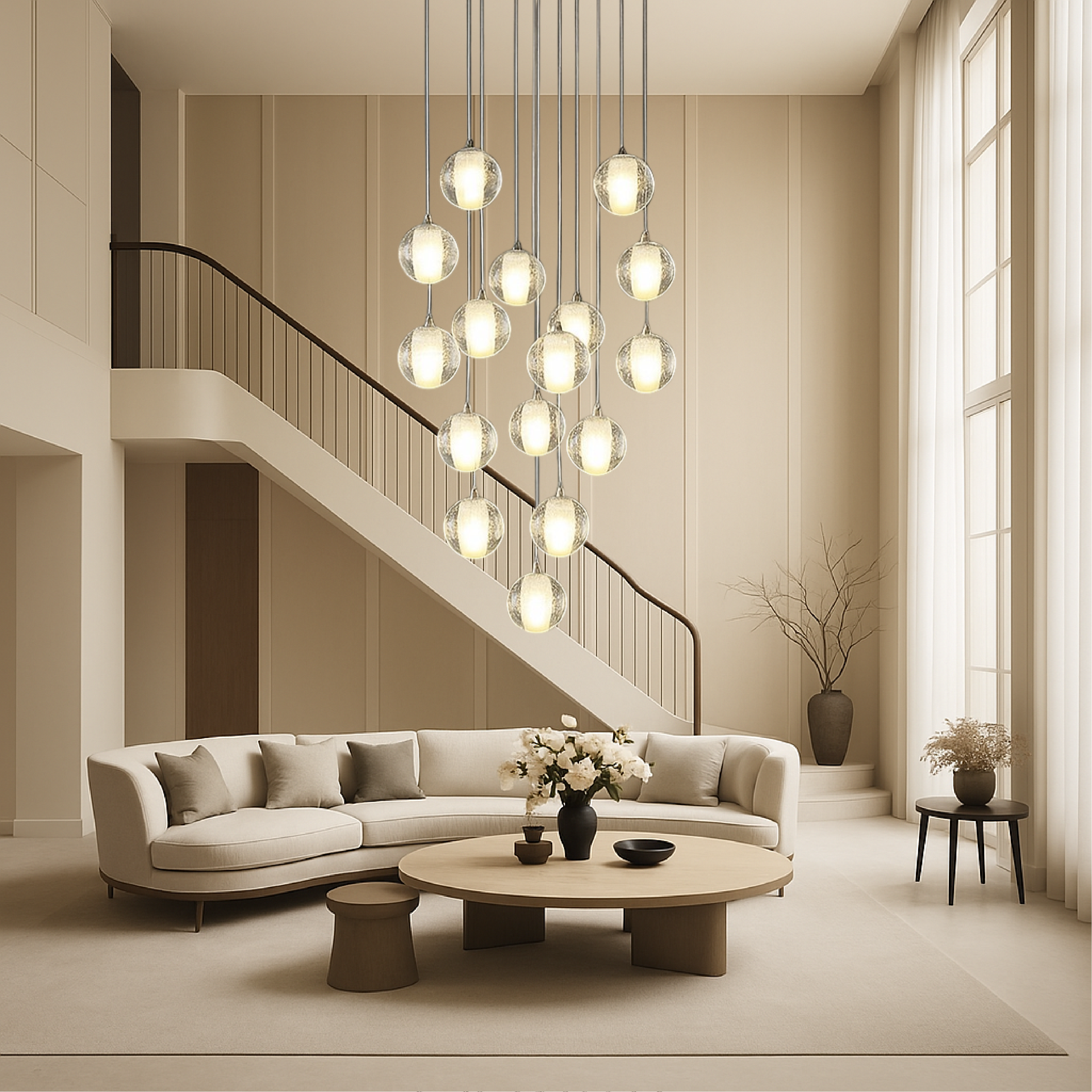 Lampadario a forma di scala con sfere di cristallo