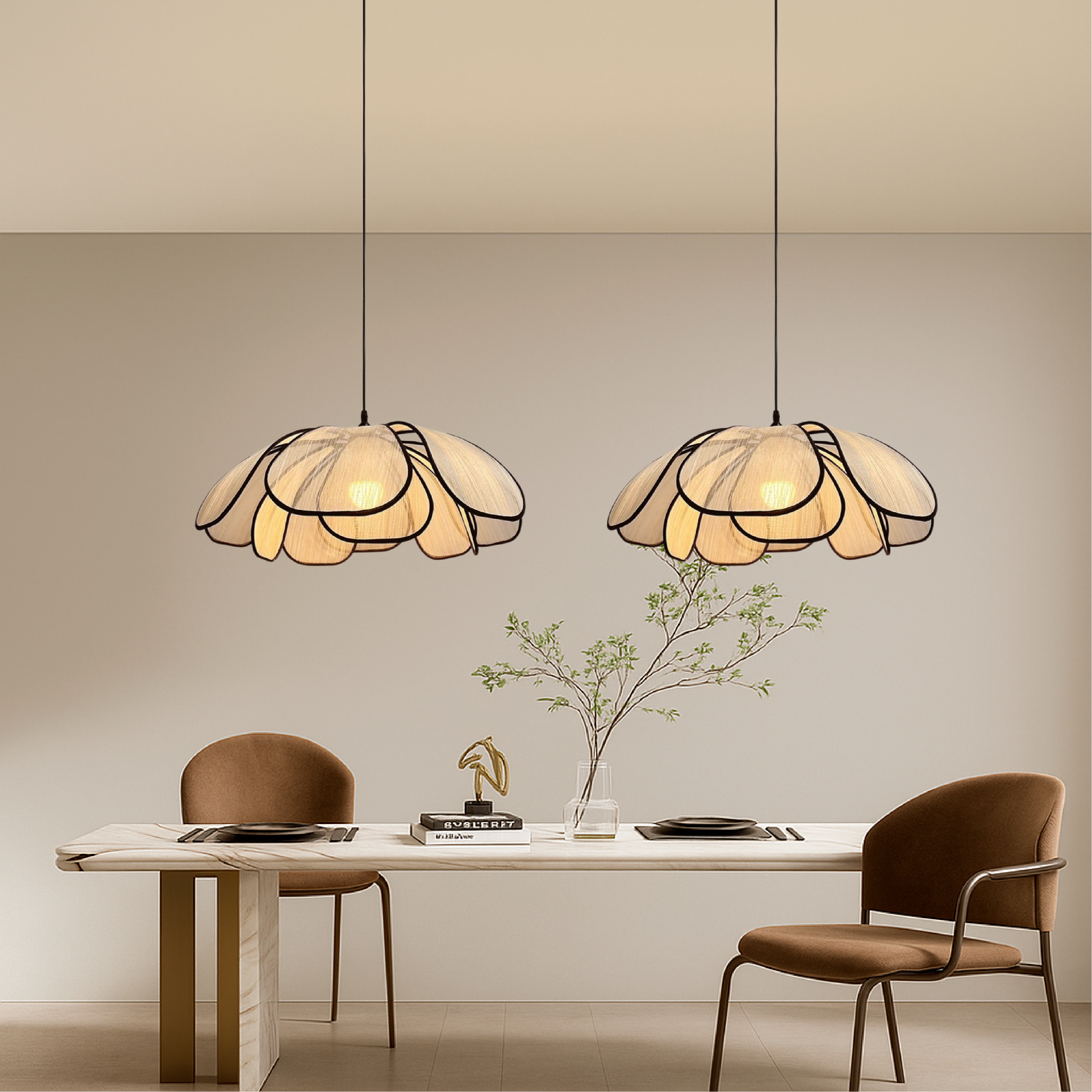 Luce a sospensione a fiore di legno