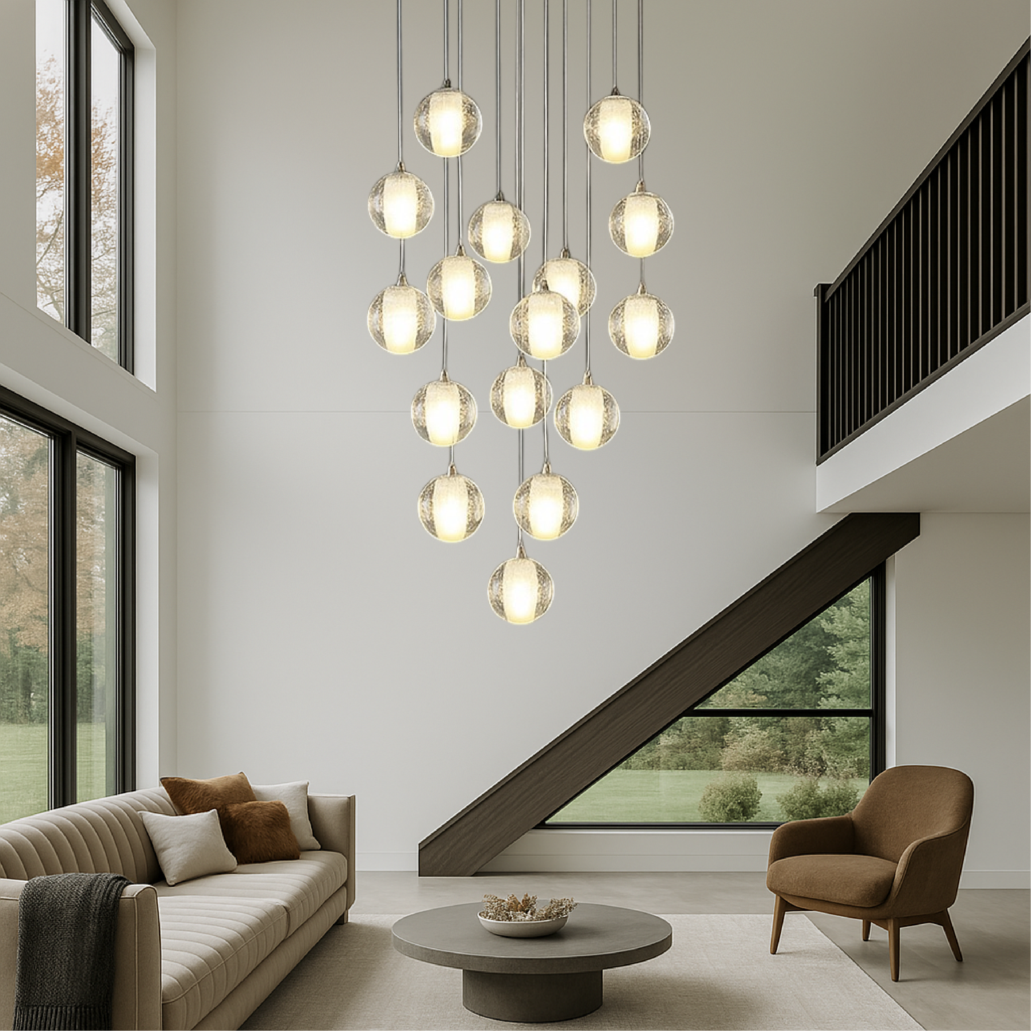 Lampadario a forma di scala con sfere di cristallo