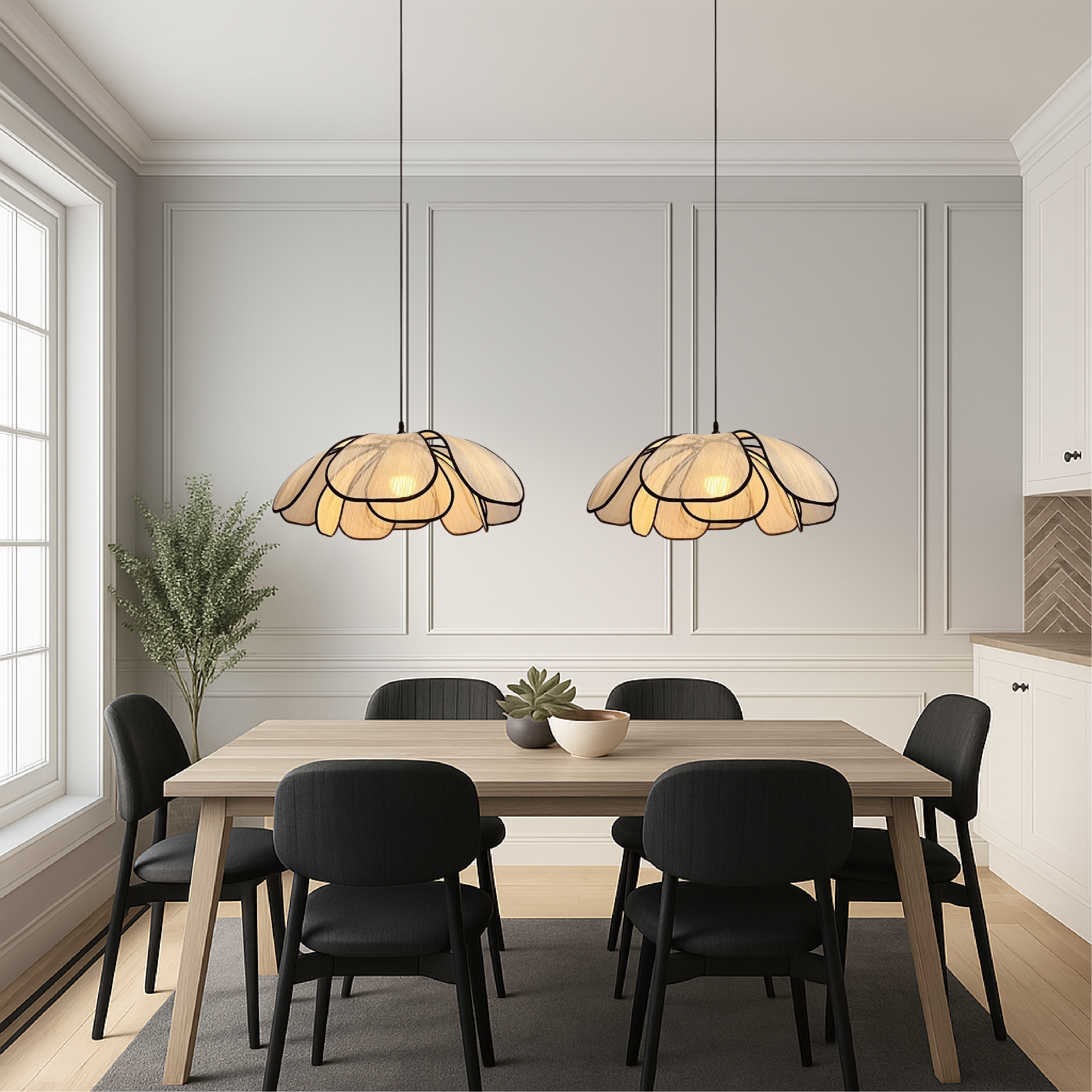 Luce a sospensione a fiore di legno