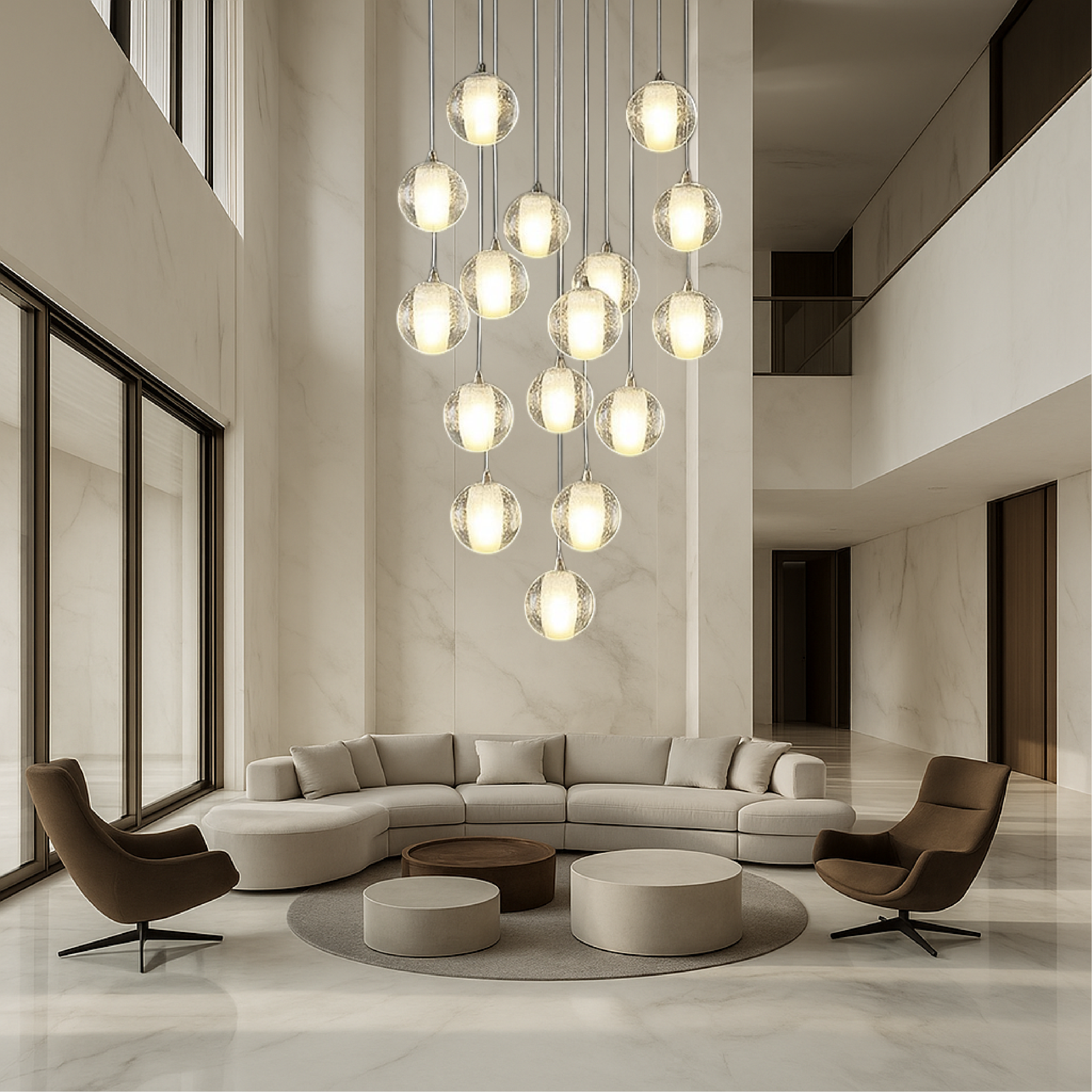 Lampadario a forma di scala con sfere di cristallo