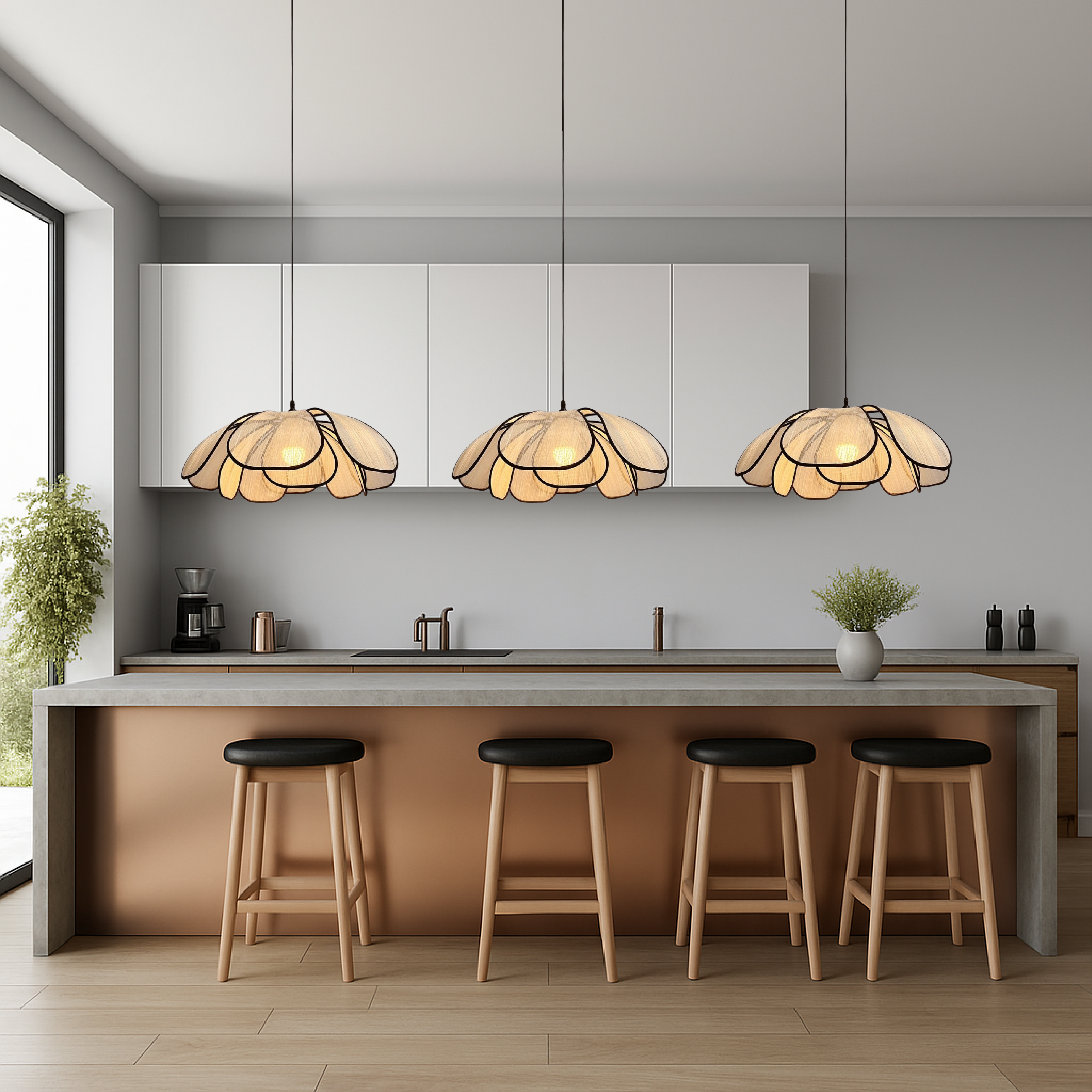Luce a sospensione a fiore di legno