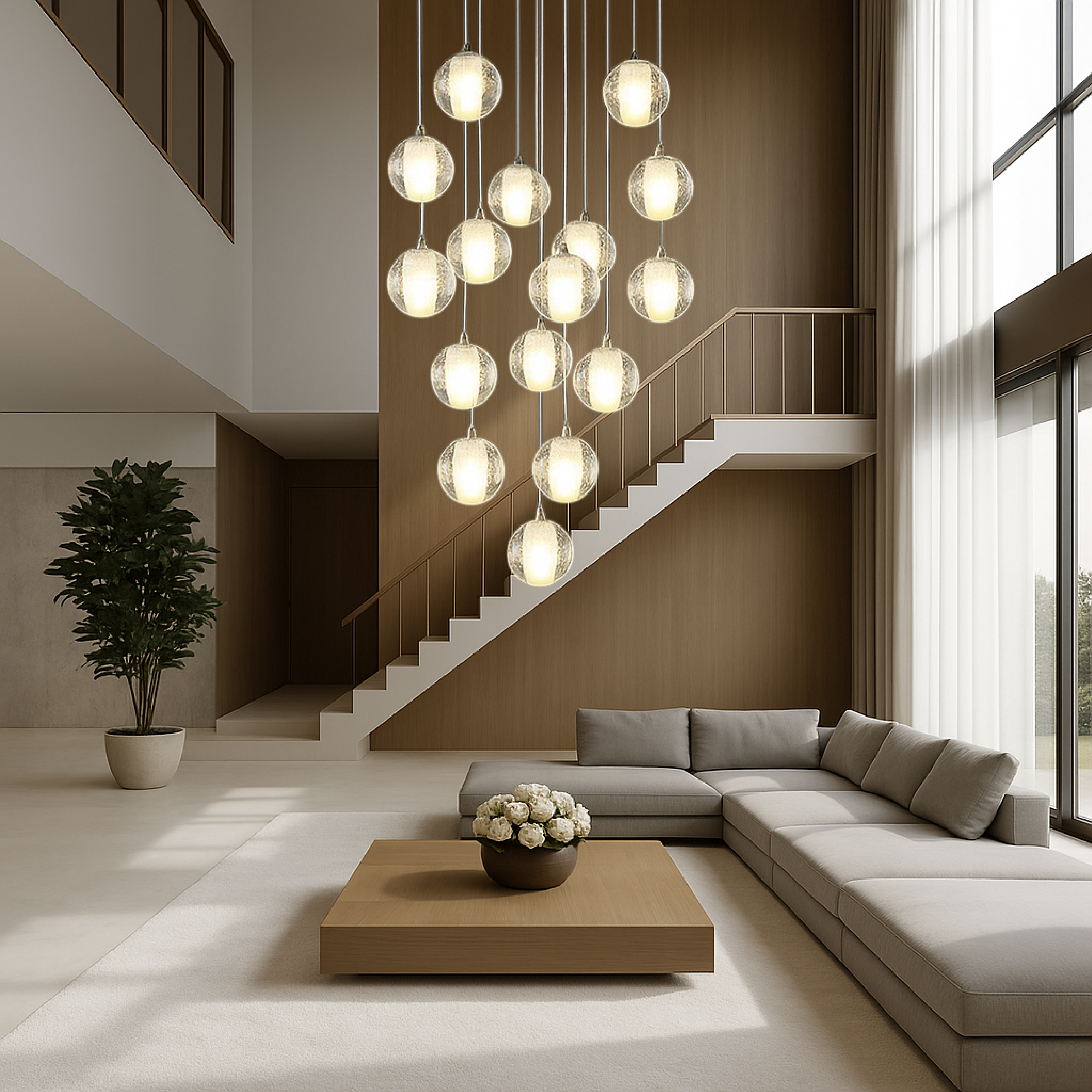 Lampadario a forma di scala con sfere di cristallo
