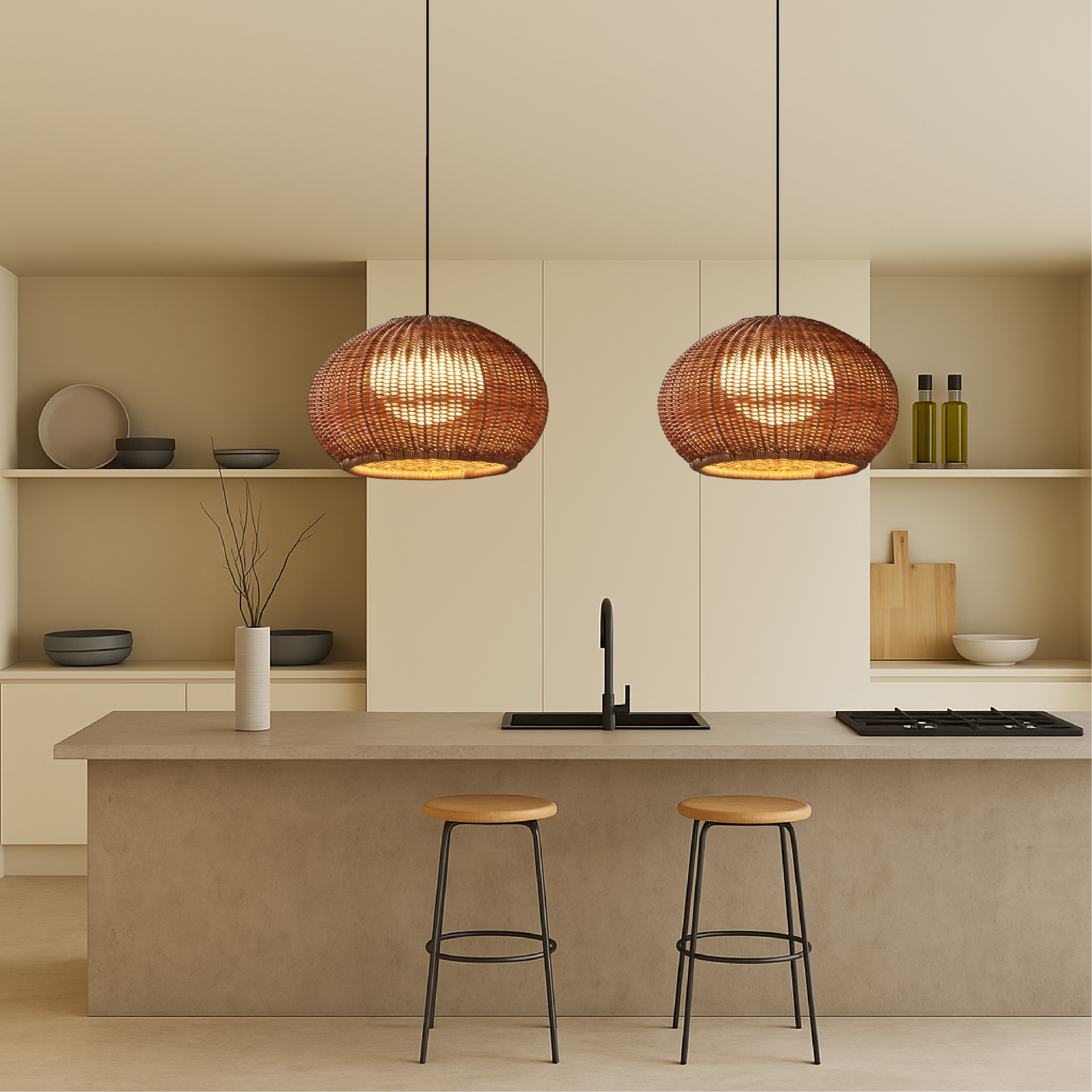 Luce a sospensione in bambù per esterni/interni