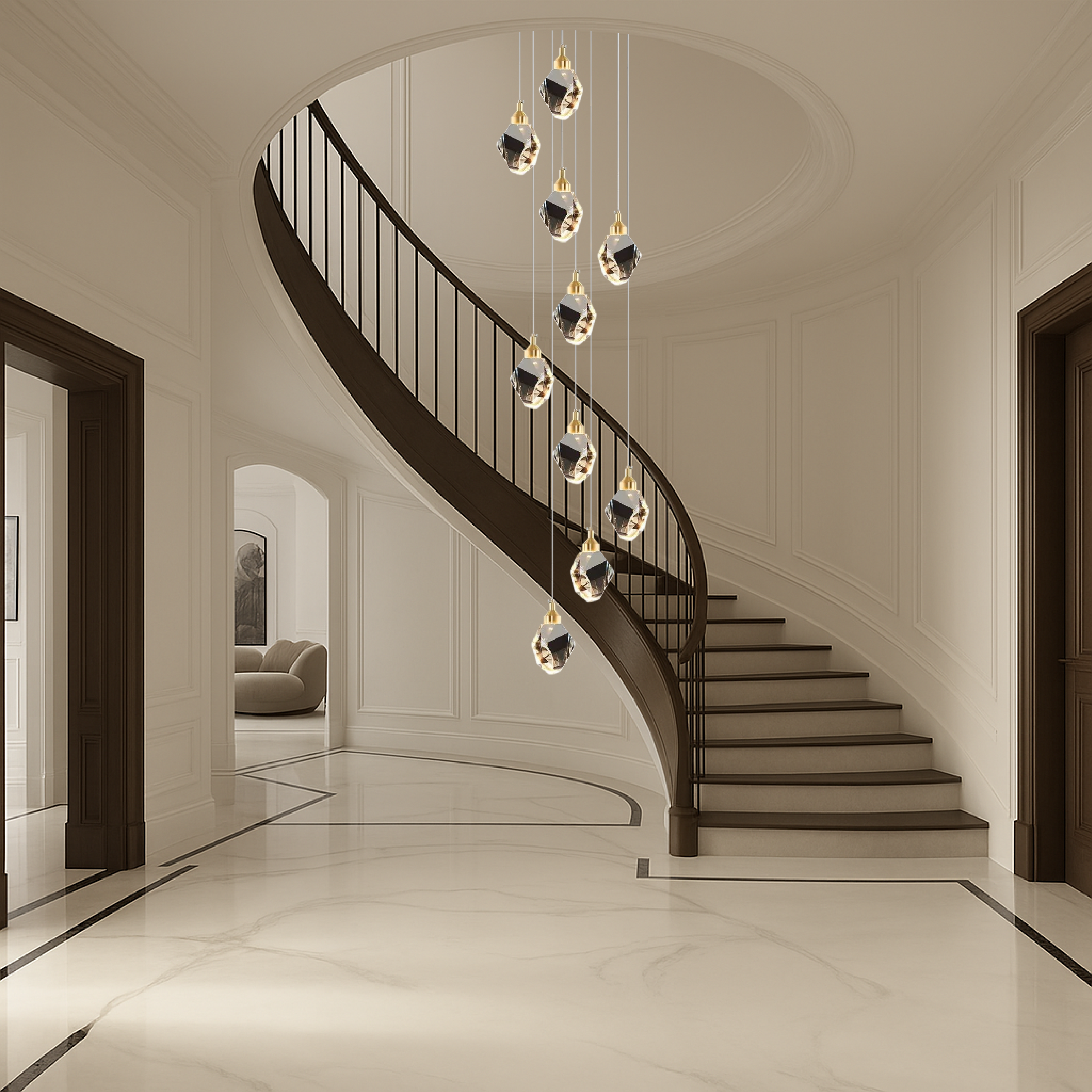Lampadario di cristallo a 10 teste per scale