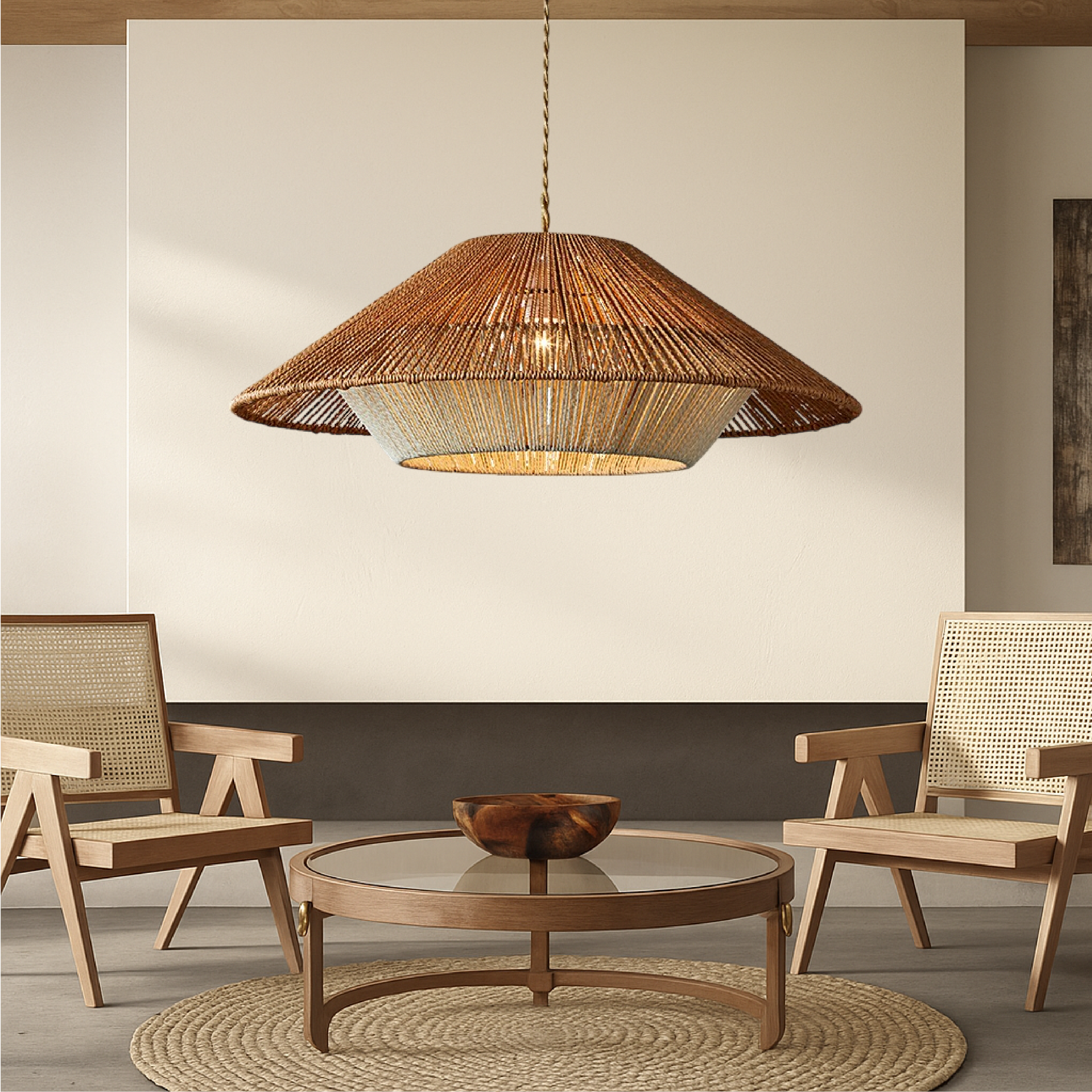 Lampada a sospensione in bambù intrecciato
