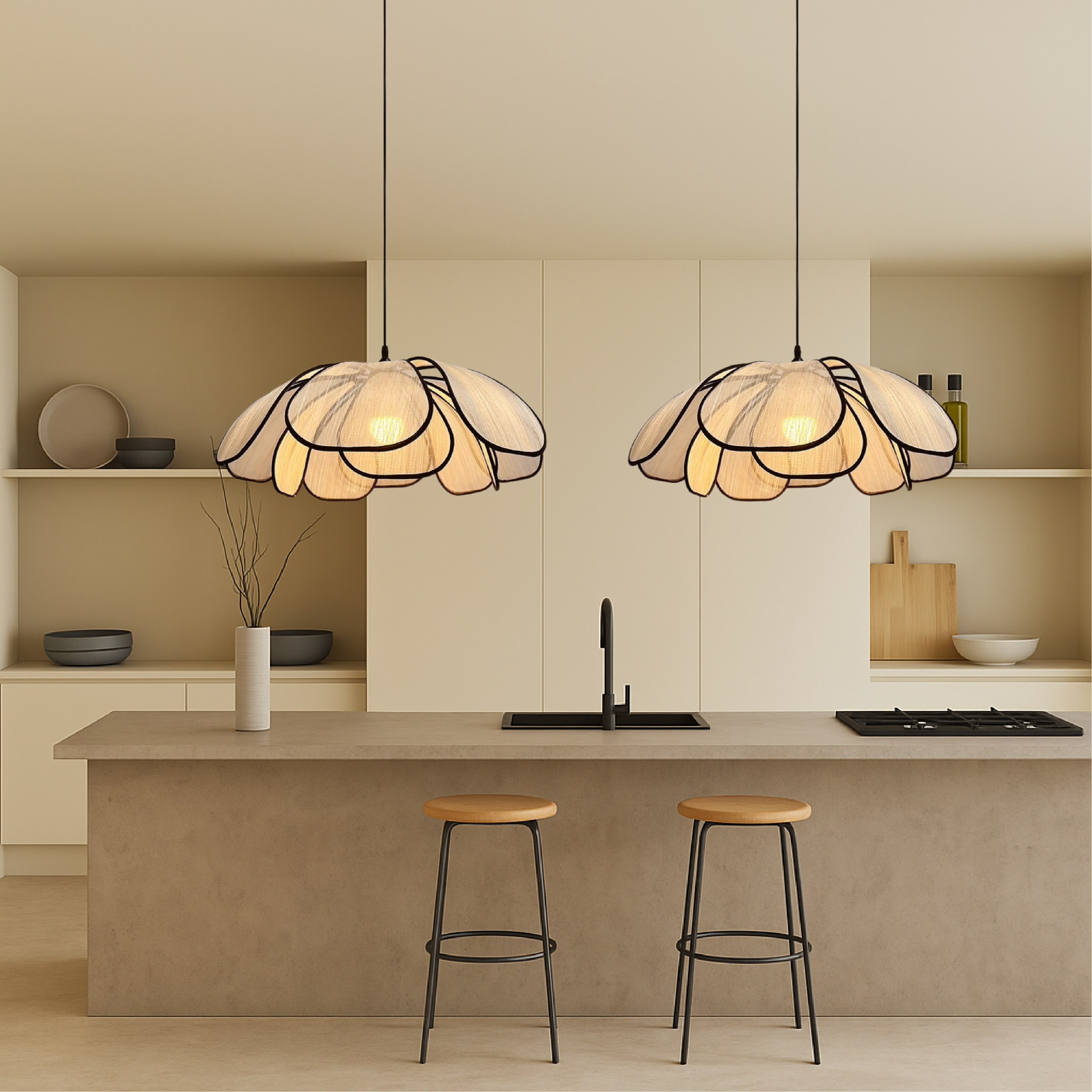 Luce a sospensione a fiore di legno