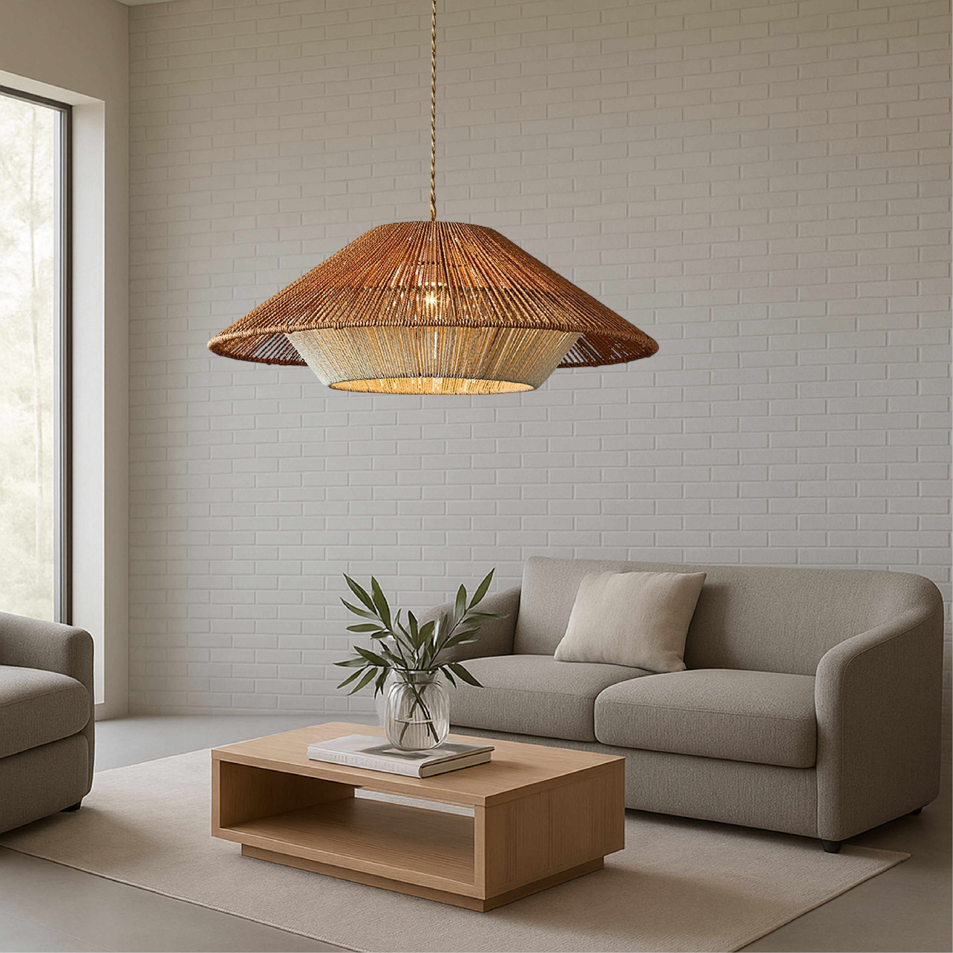 Lampada a sospensione in bambù intrecciato