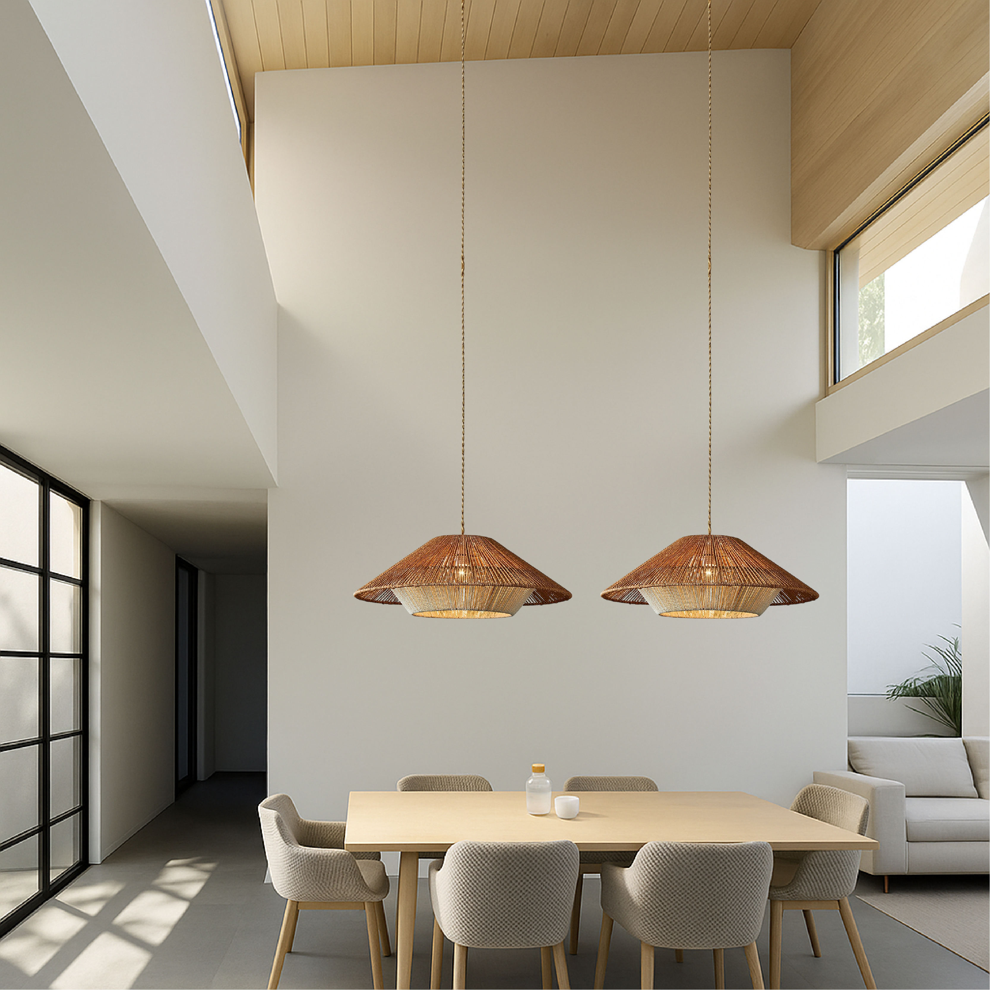 Lampada a sospensione in bambù intrecciato