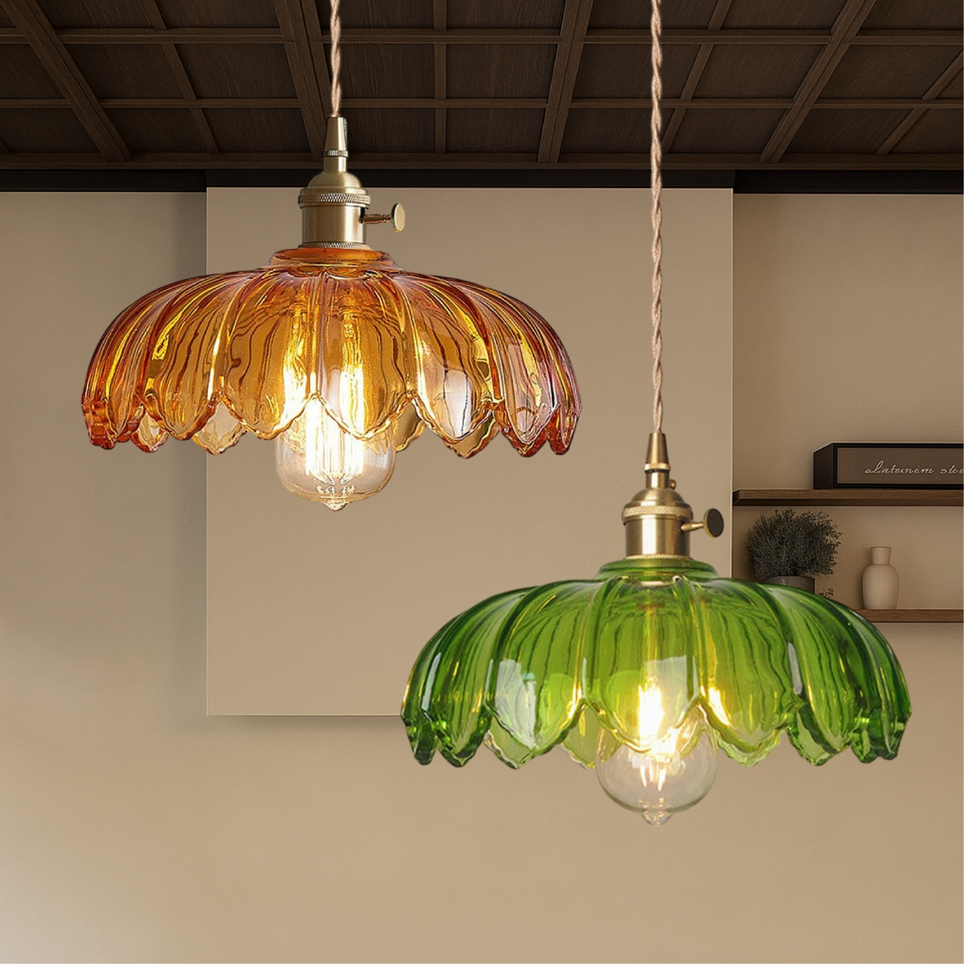 Luce a sospensione a fiore di vetro