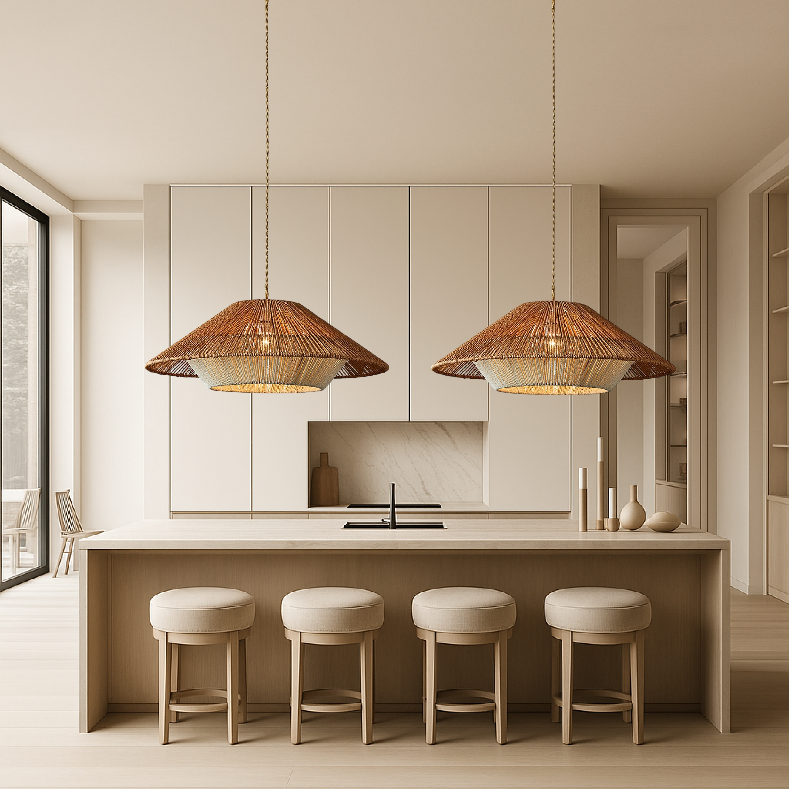 Lampada a sospensione in bambù intrecciato