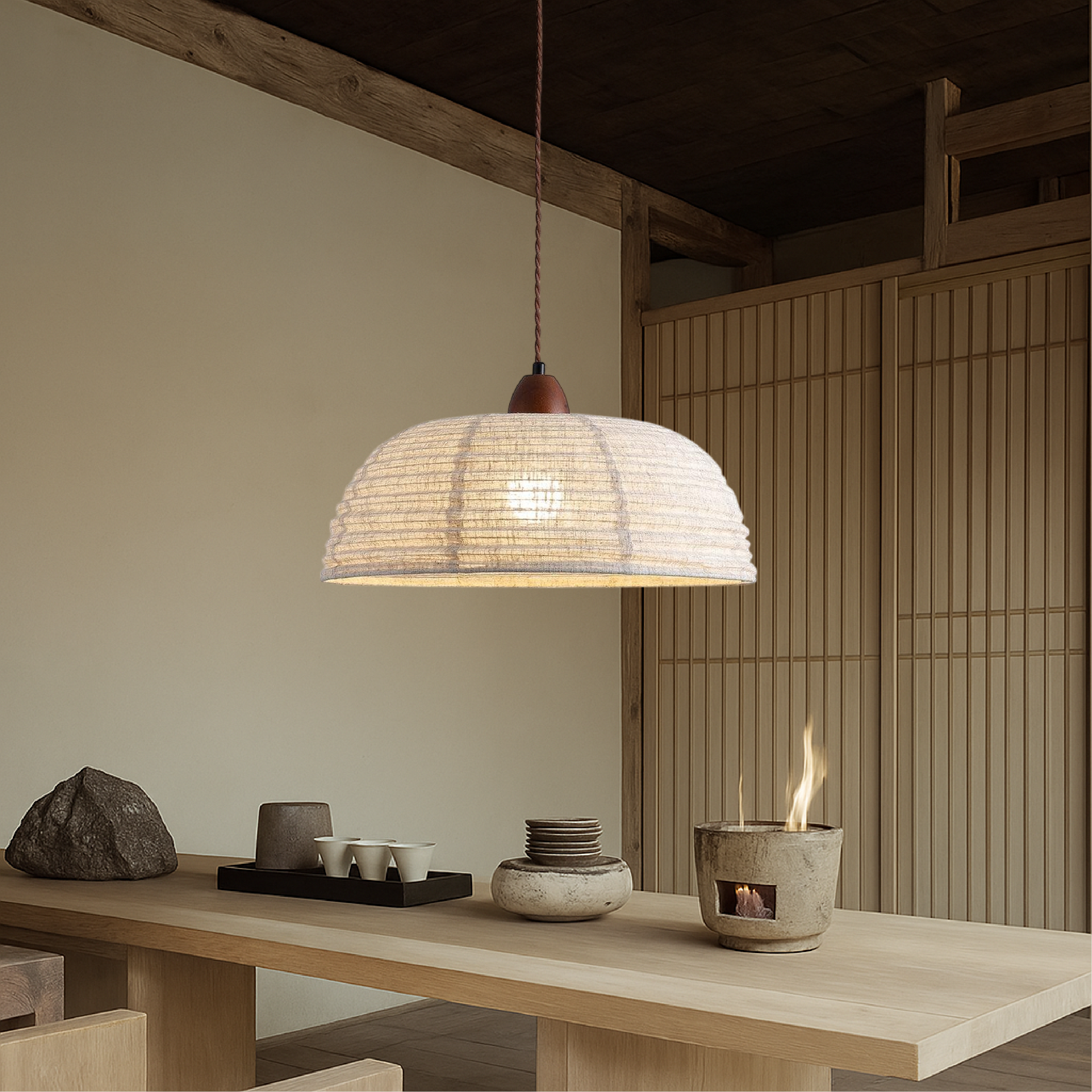 Lampada a sospensione in tessuto