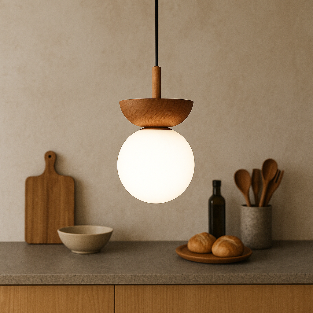 Luce a sospensione in legno Japandi