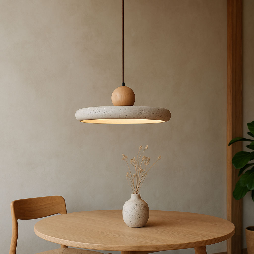 Luce a sospensione in legno di travertino