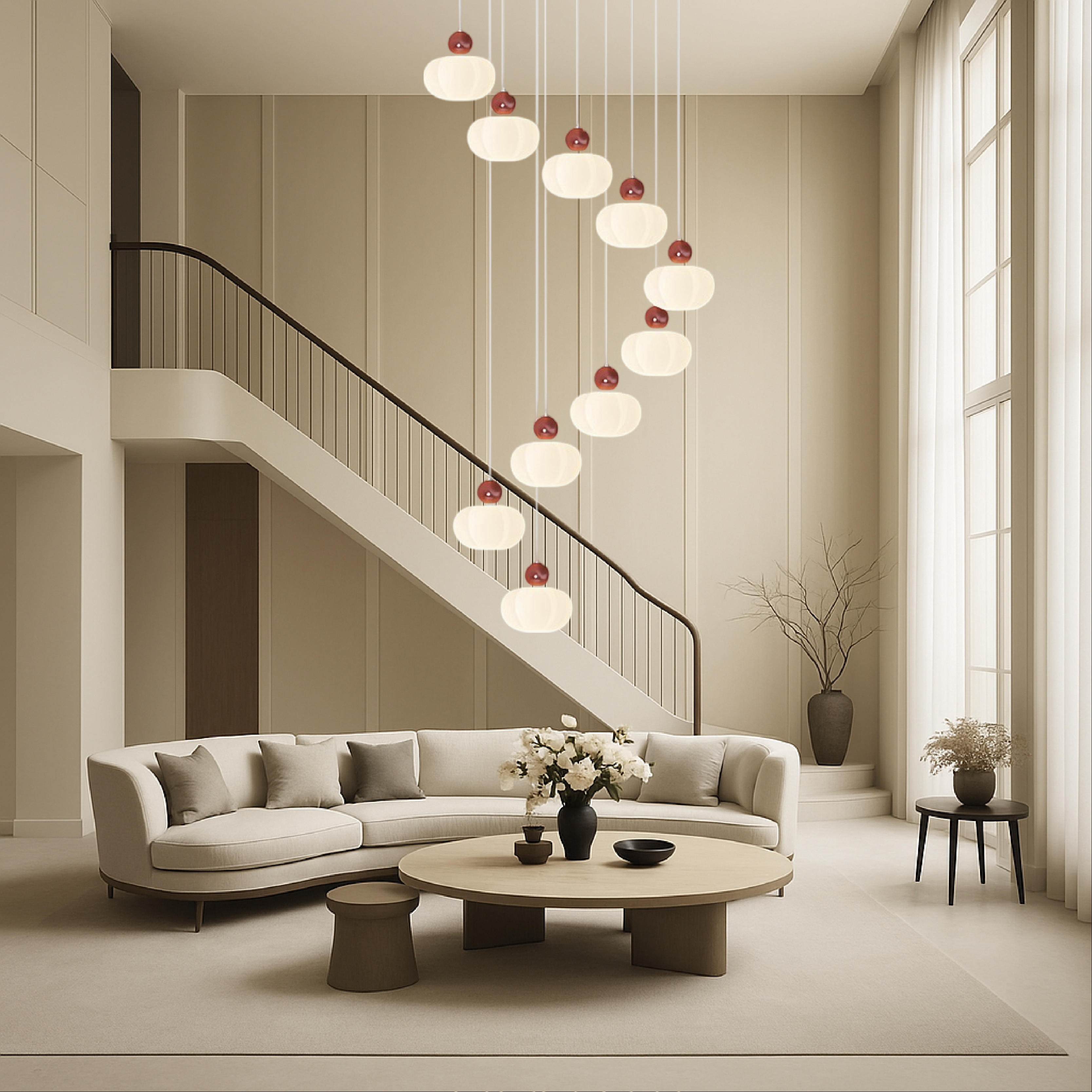 Lampadario da scala Art Déco Crema