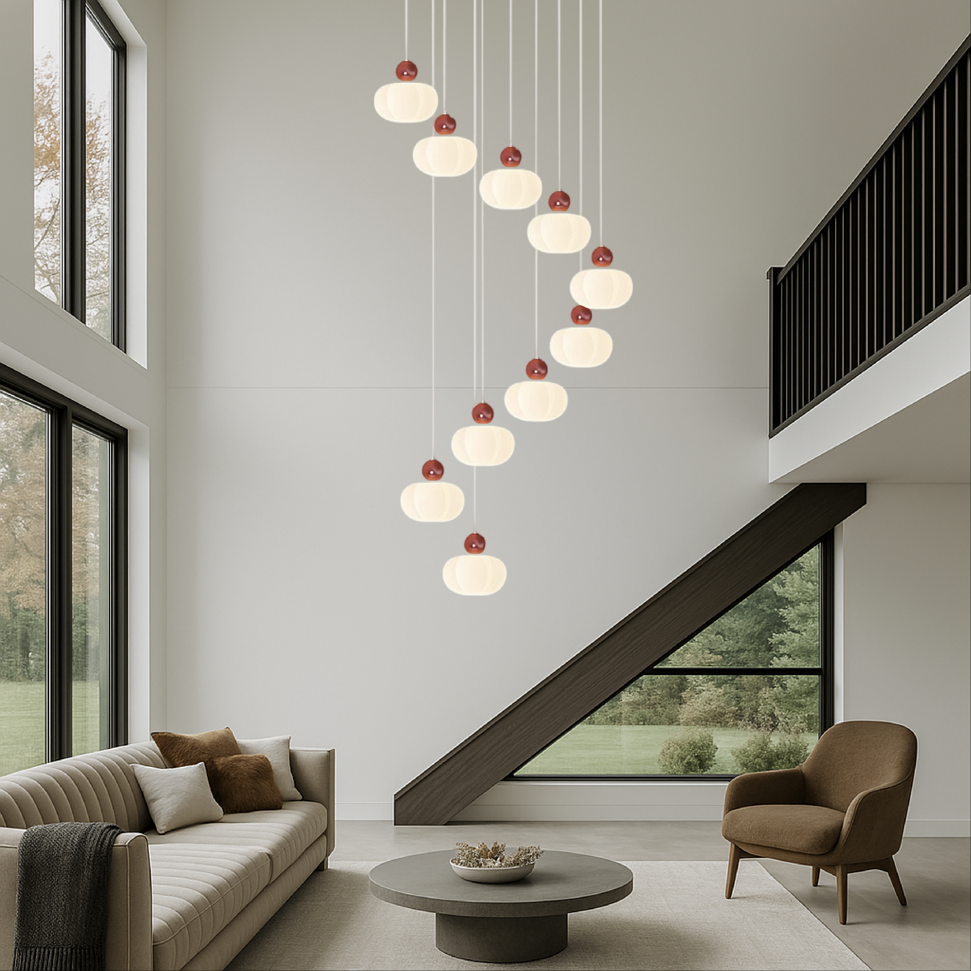 Lampadario da scala Art Déco Crema