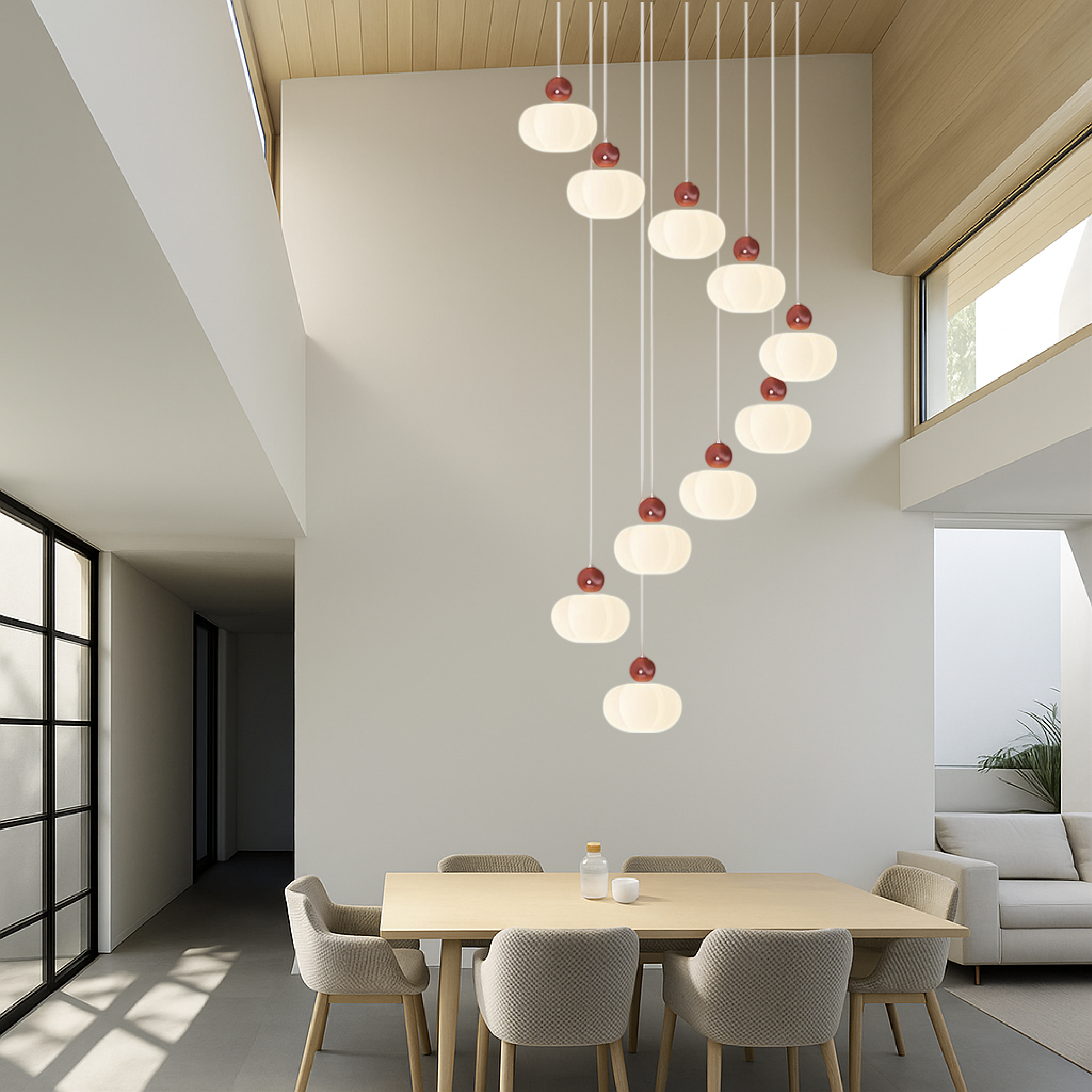 Lampadario da scala Art Déco Crema