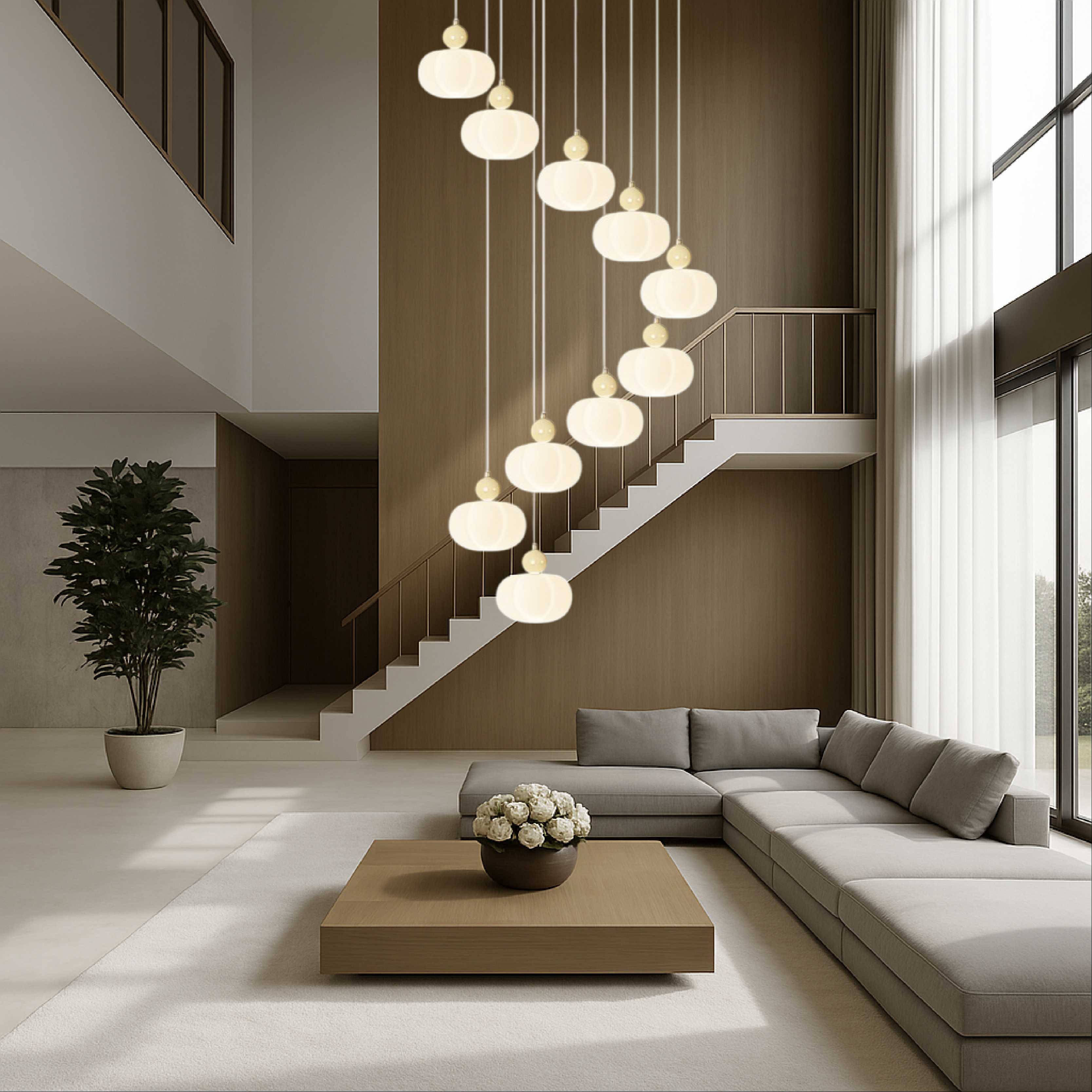 Lampadario da scala Art Déco Crema