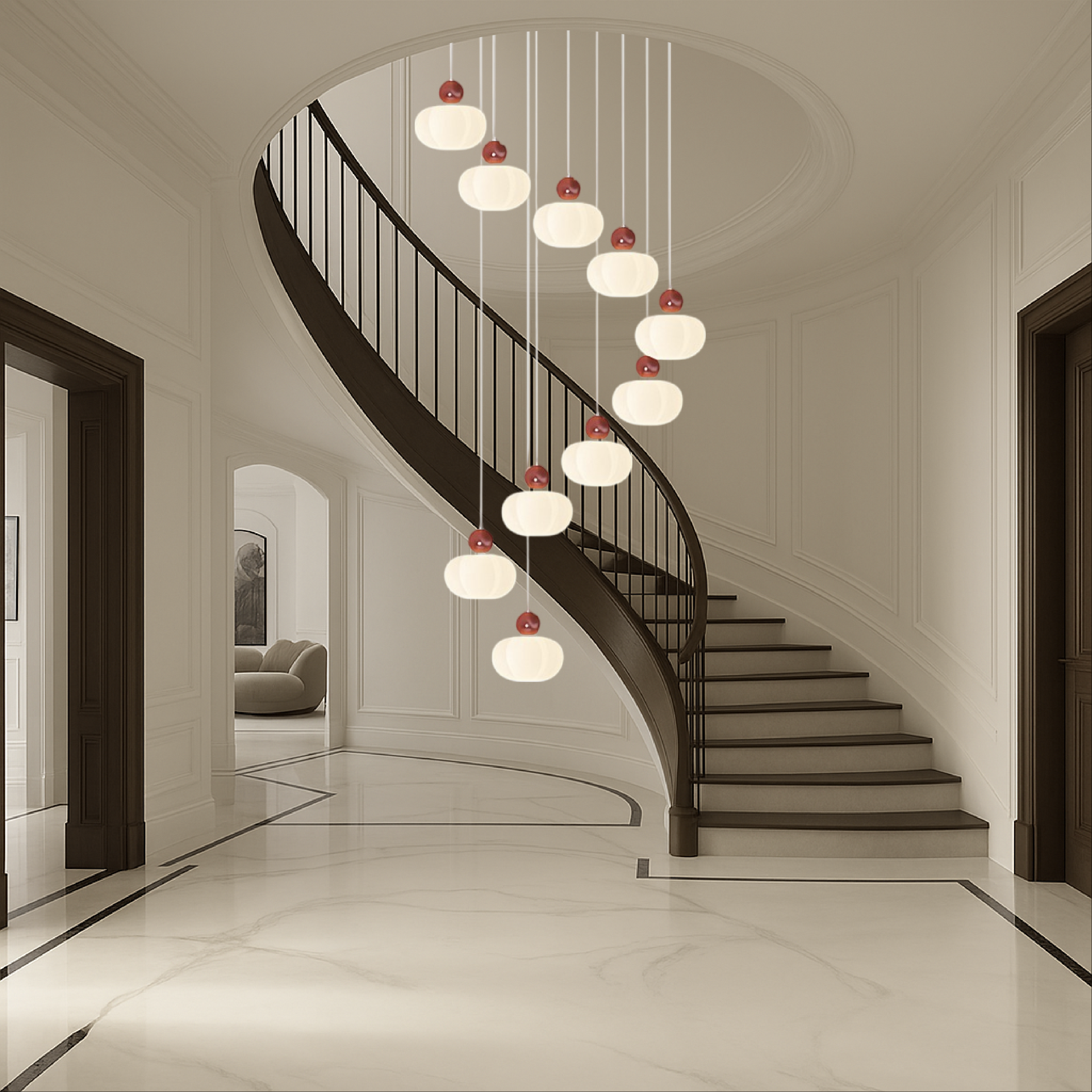 Lampadario da scala Art Déco Crema