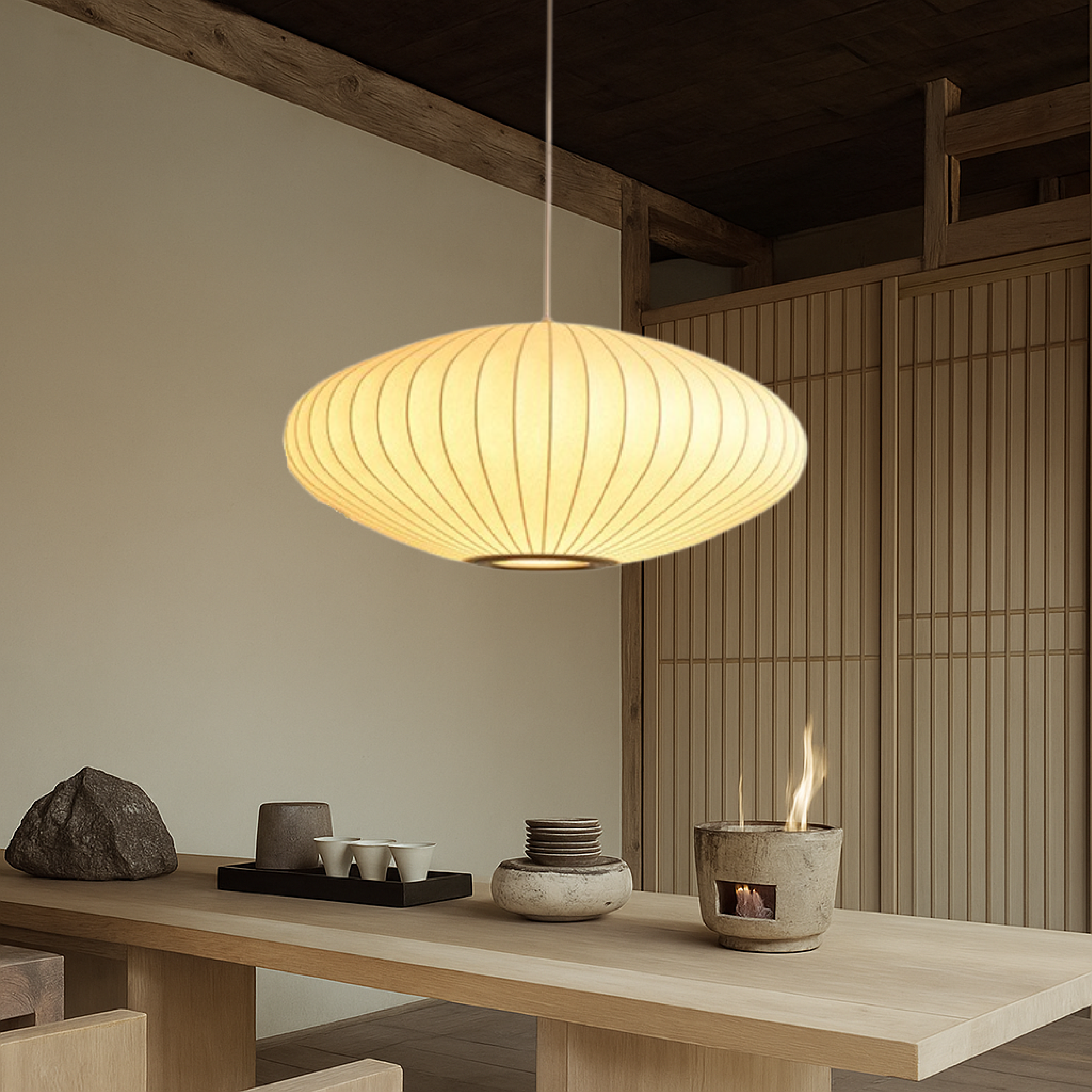 Luce a sospensione in seta italiana