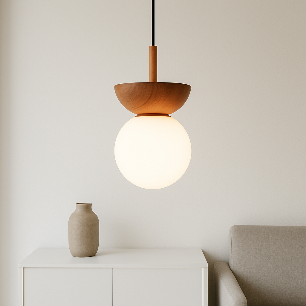 Luce a sospensione in legno Japandi