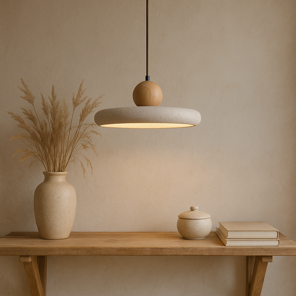 Luce a sospensione in legno di travertino