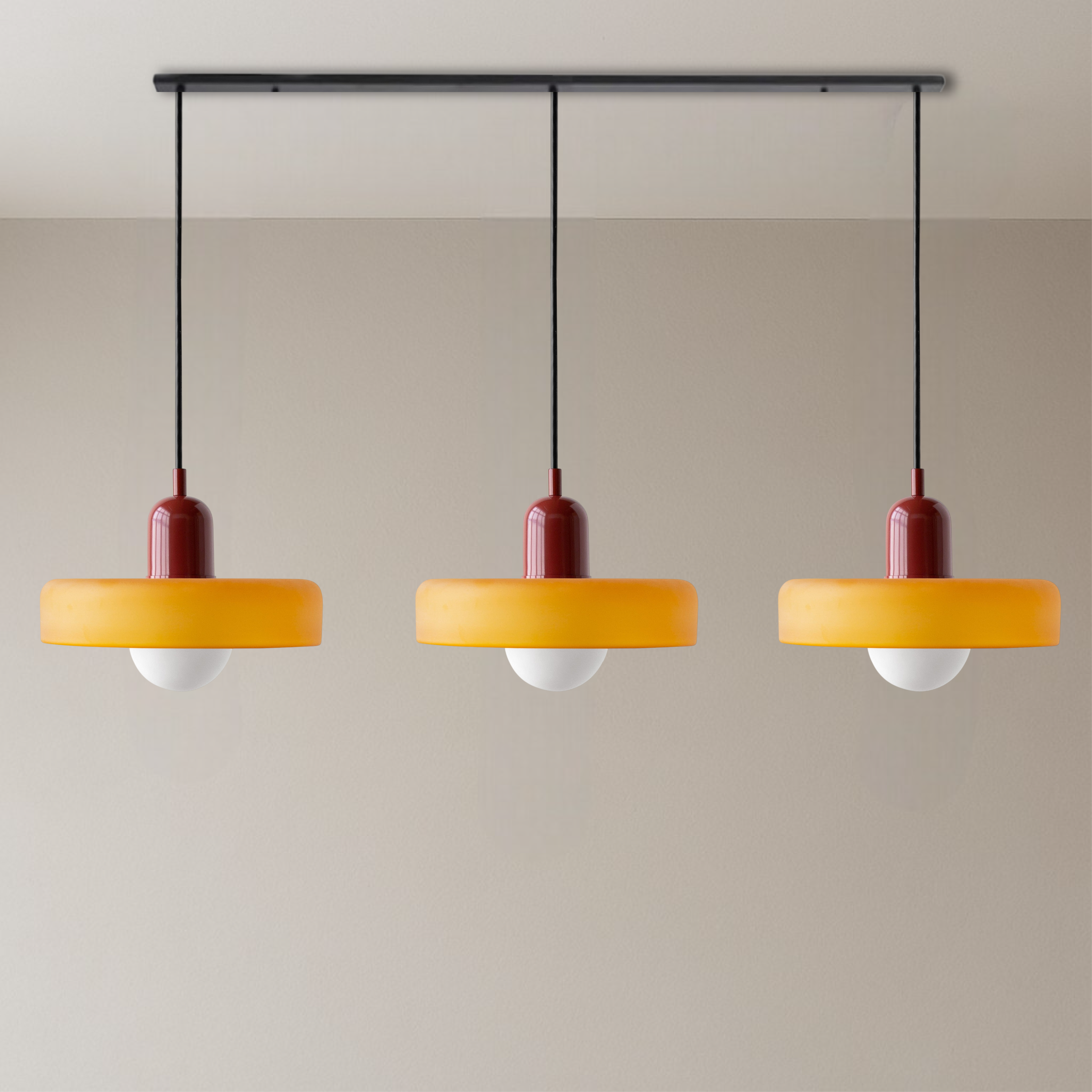 Lampada a sospensione a 3 teste in vetro colorato Bauhaus