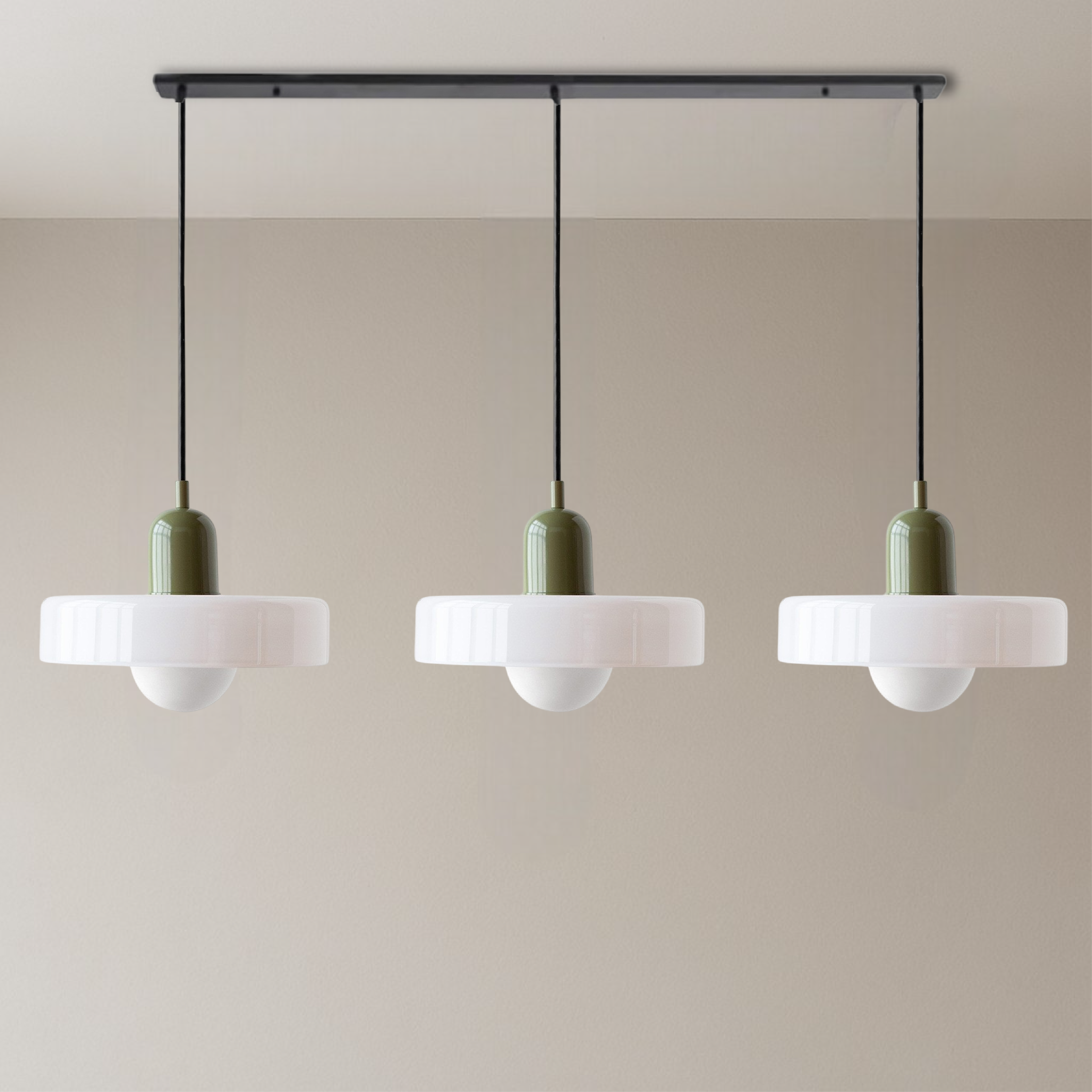 Lampada a sospensione a 3 teste in vetro colorato Bauhaus