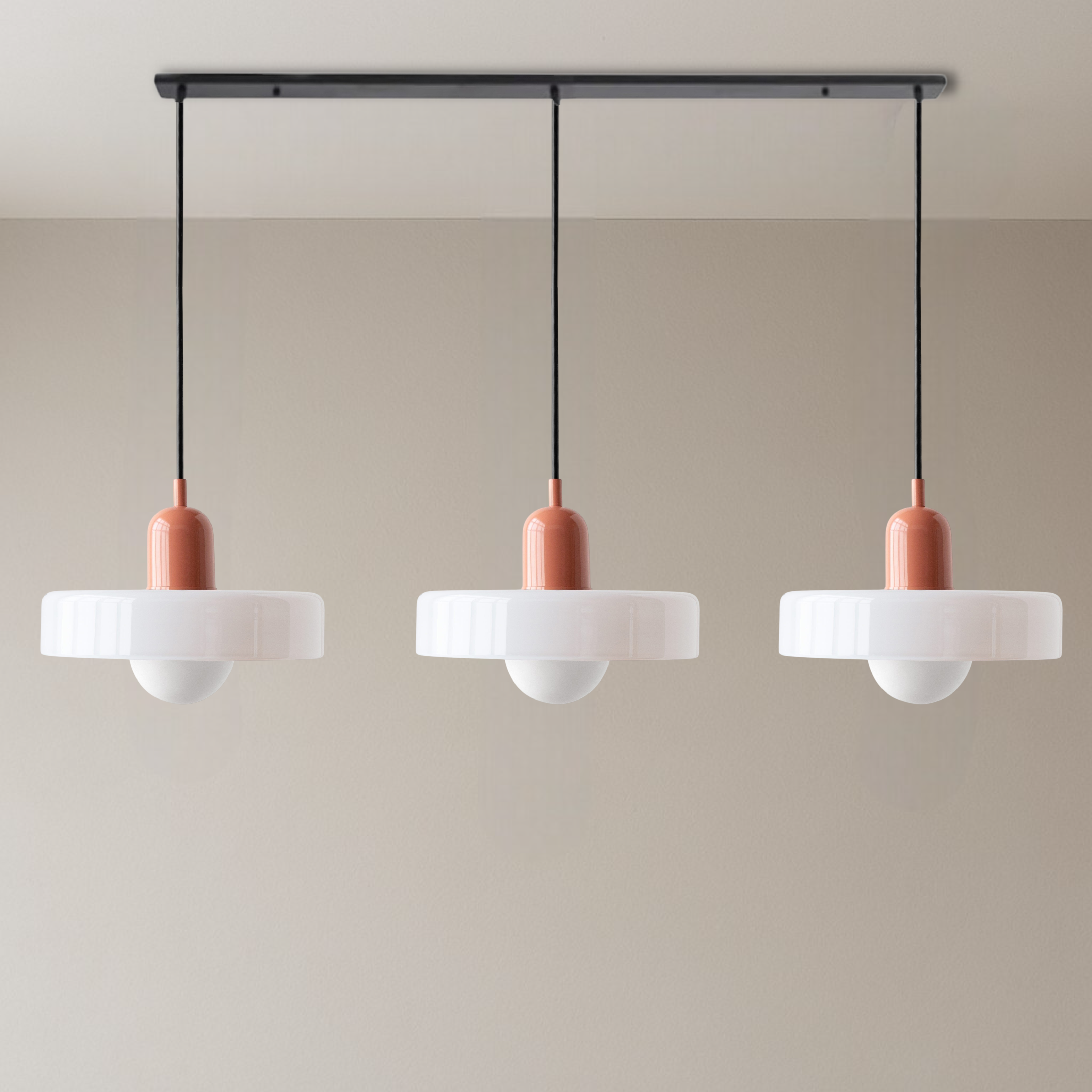 Lampada a sospensione a 3 teste in vetro colorato Bauhaus