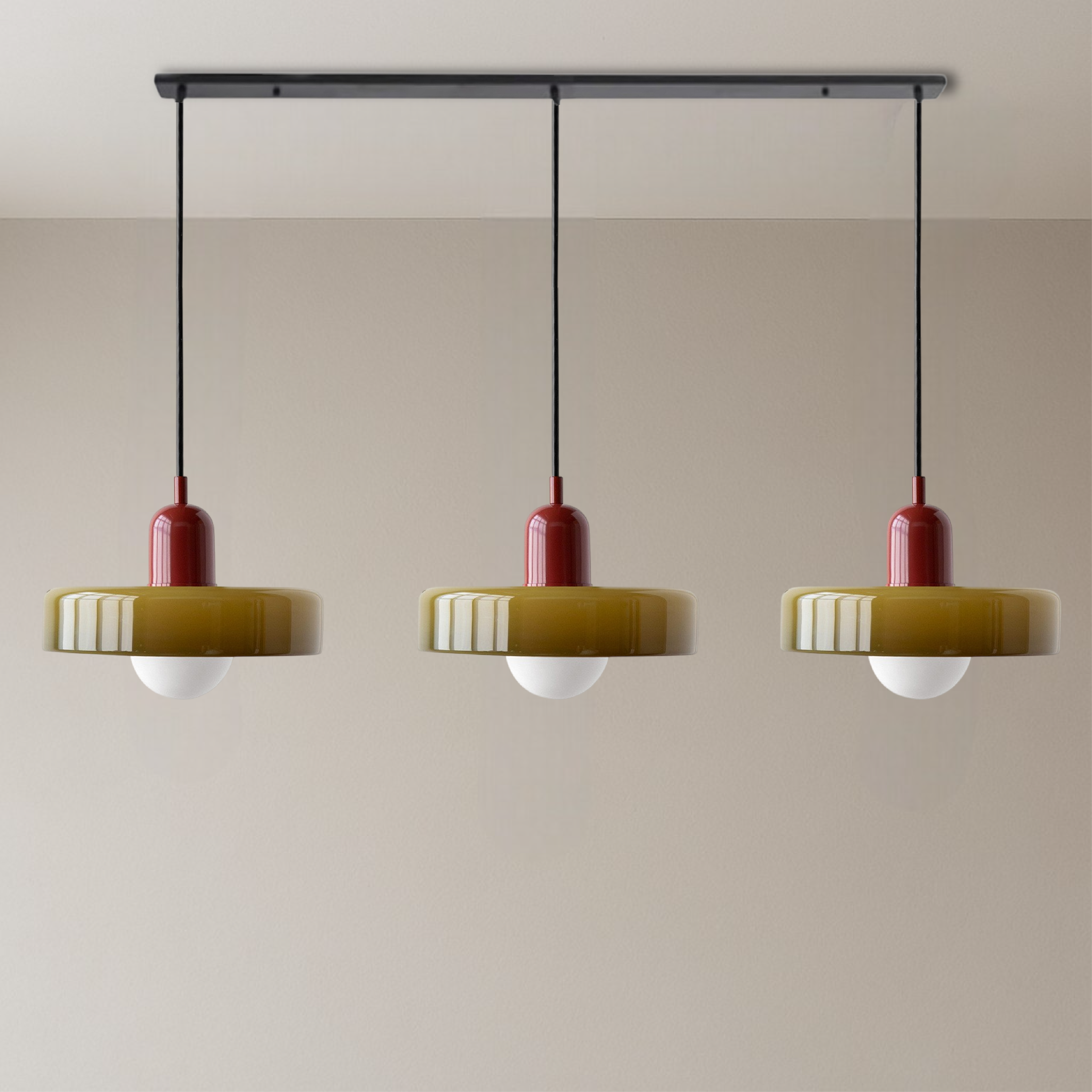 Lampada a sospensione a 3 teste in vetro colorato Bauhaus