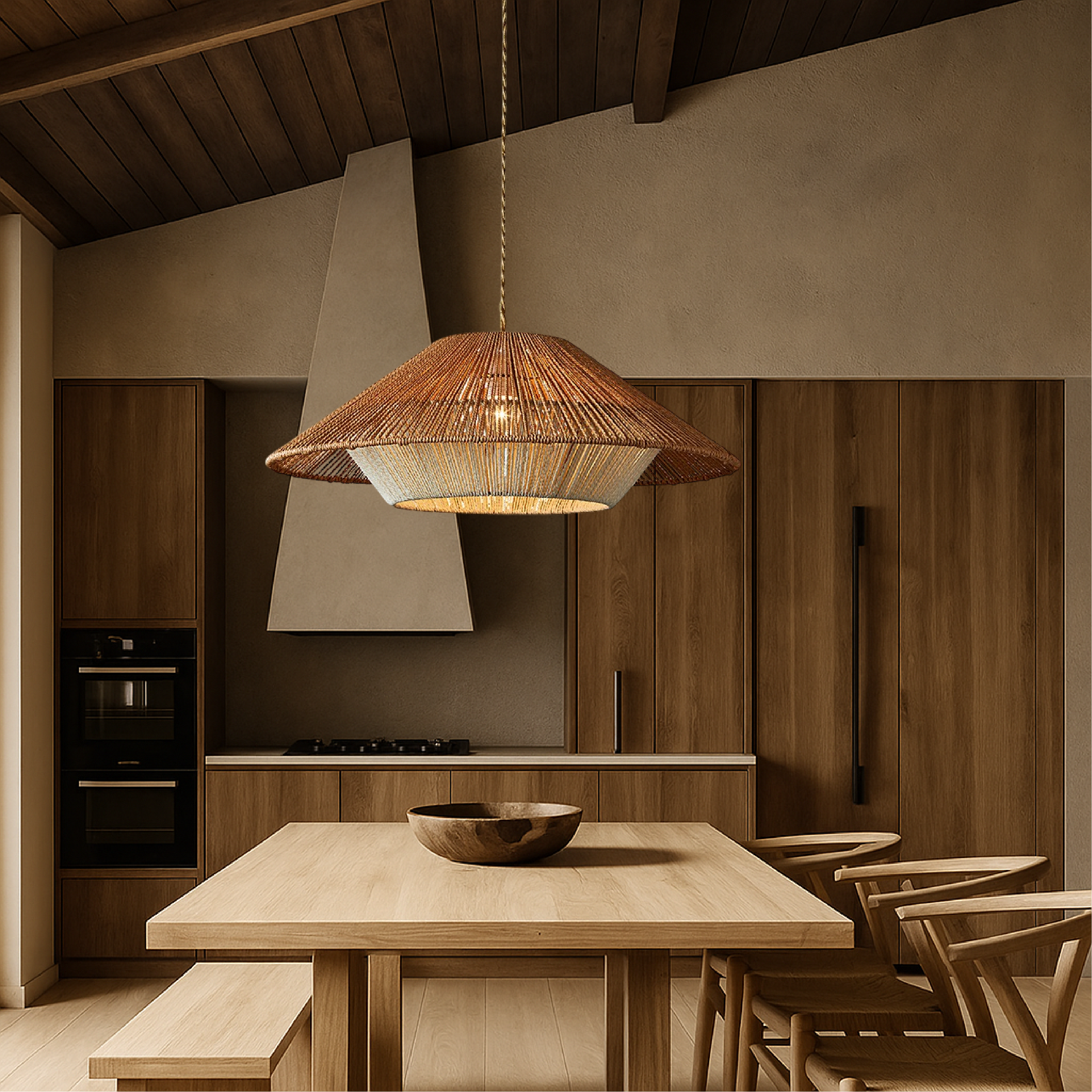 Lampada a sospensione in bambù intrecciato