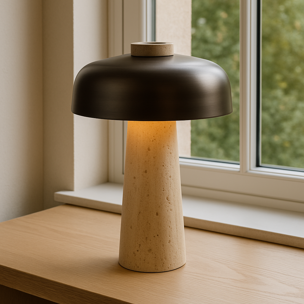 Lampada da tavolo in travertino