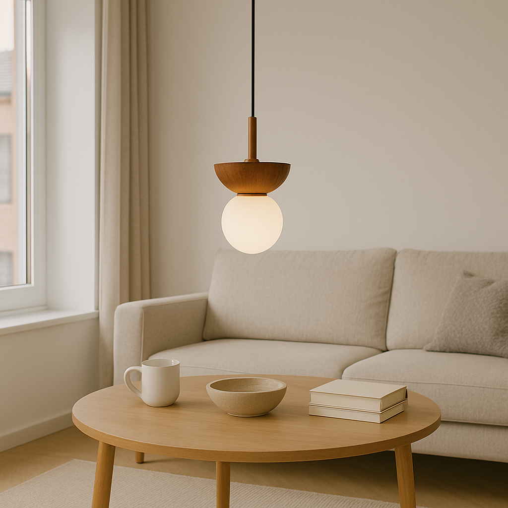 Luce a sospensione in legno Japandi