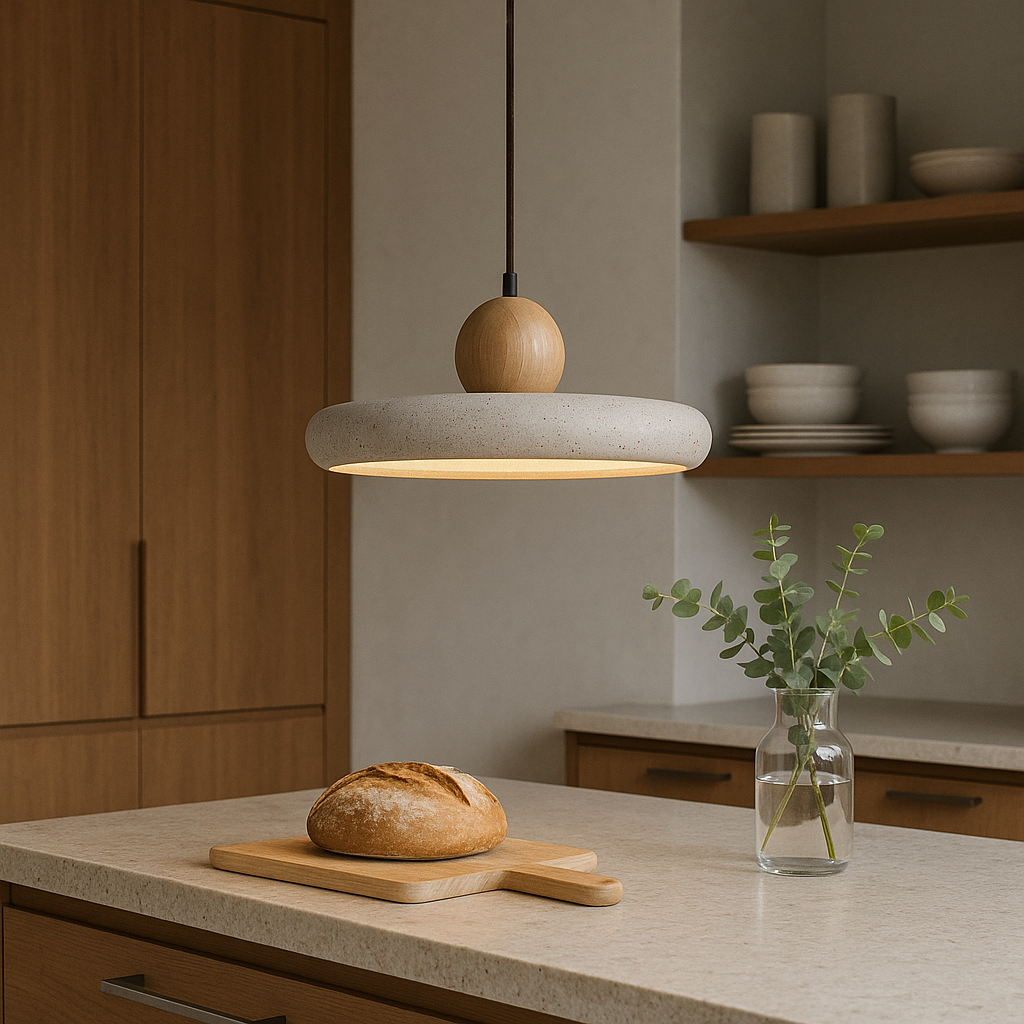 Luce a sospensione in legno di travertino