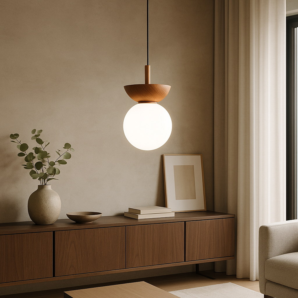Luce a sospensione in legno Japandi
