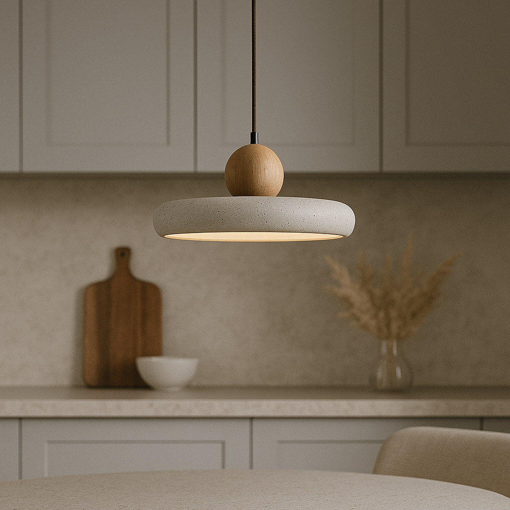 Luce a sospensione in legno di travertino