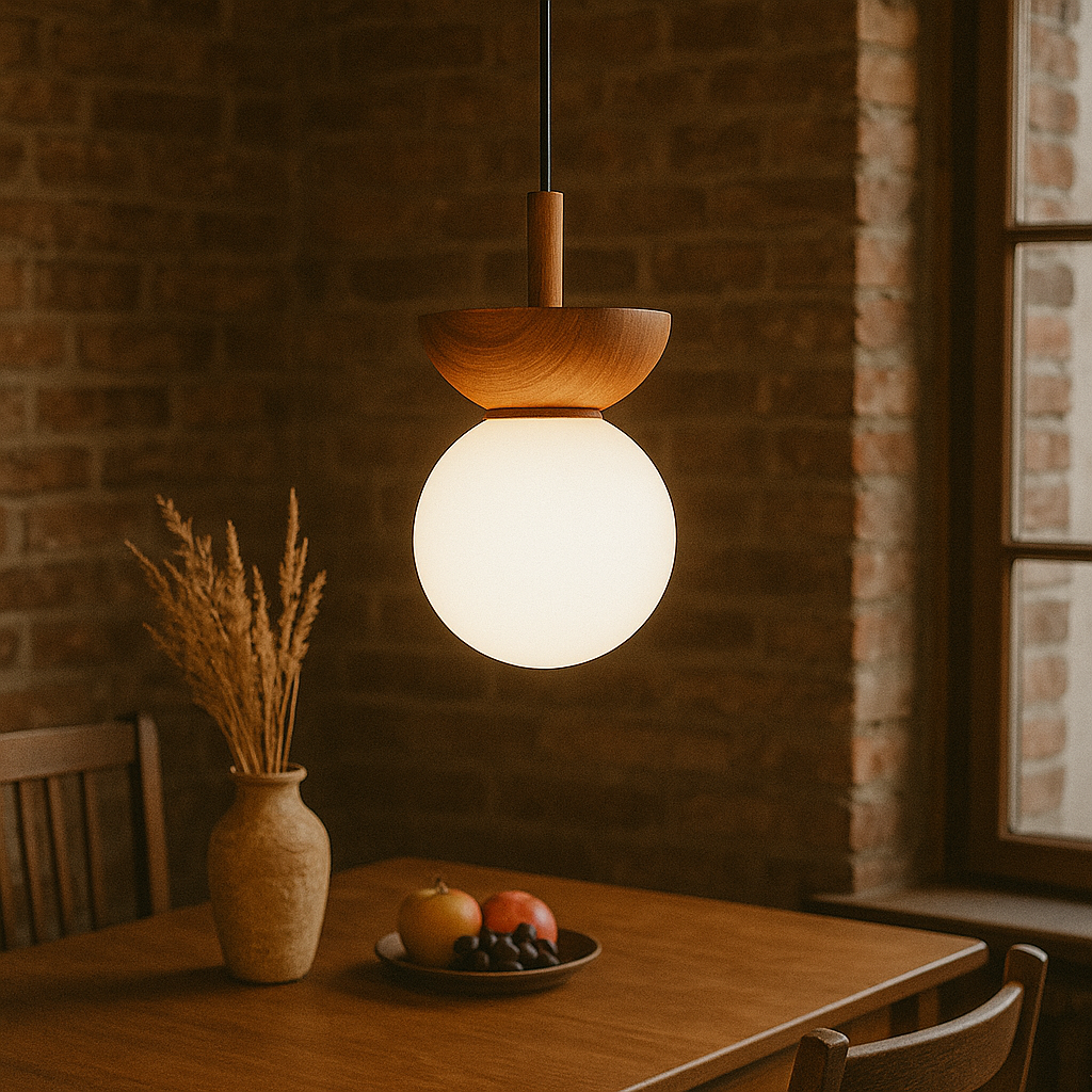 Luce a sospensione in legno Japandi