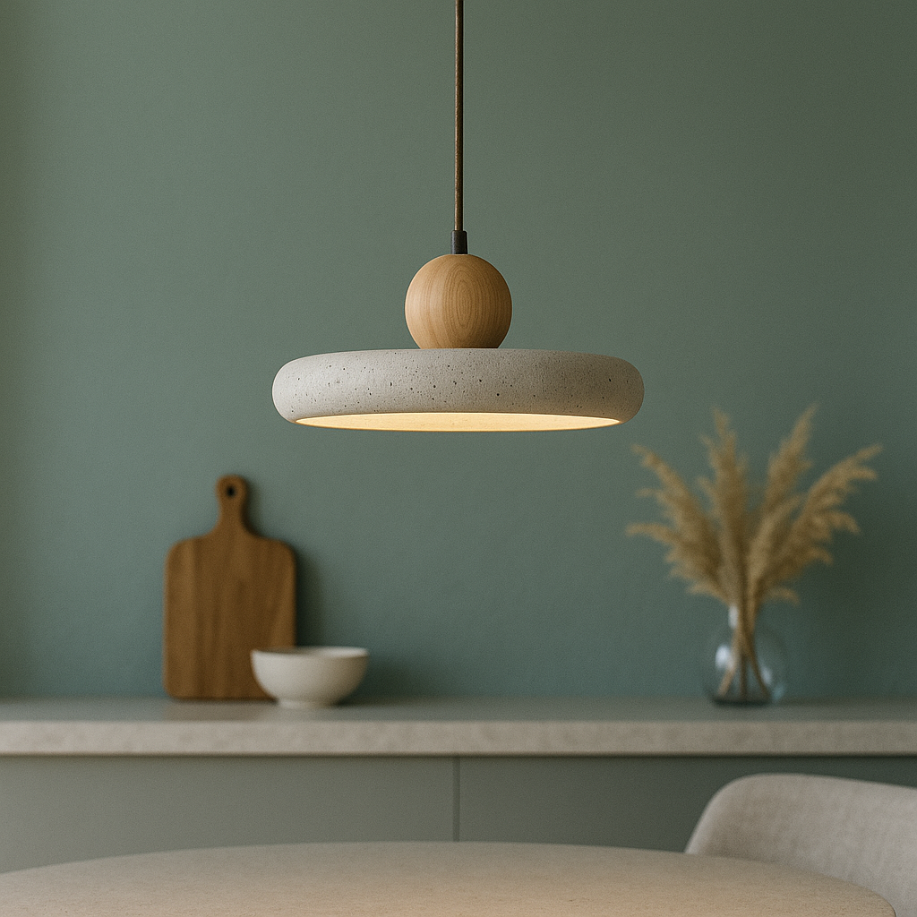 Luce a sospensione in legno di travertino