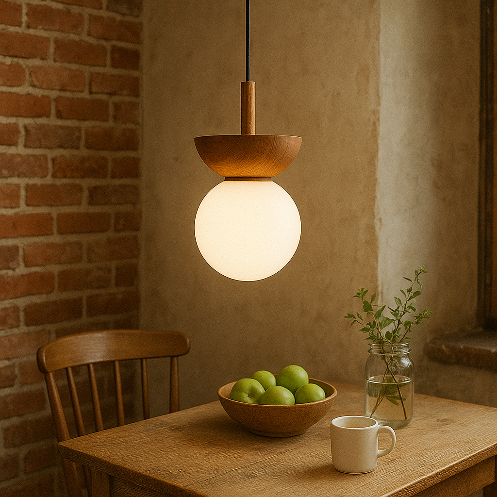 Luce a sospensione in legno Japandi