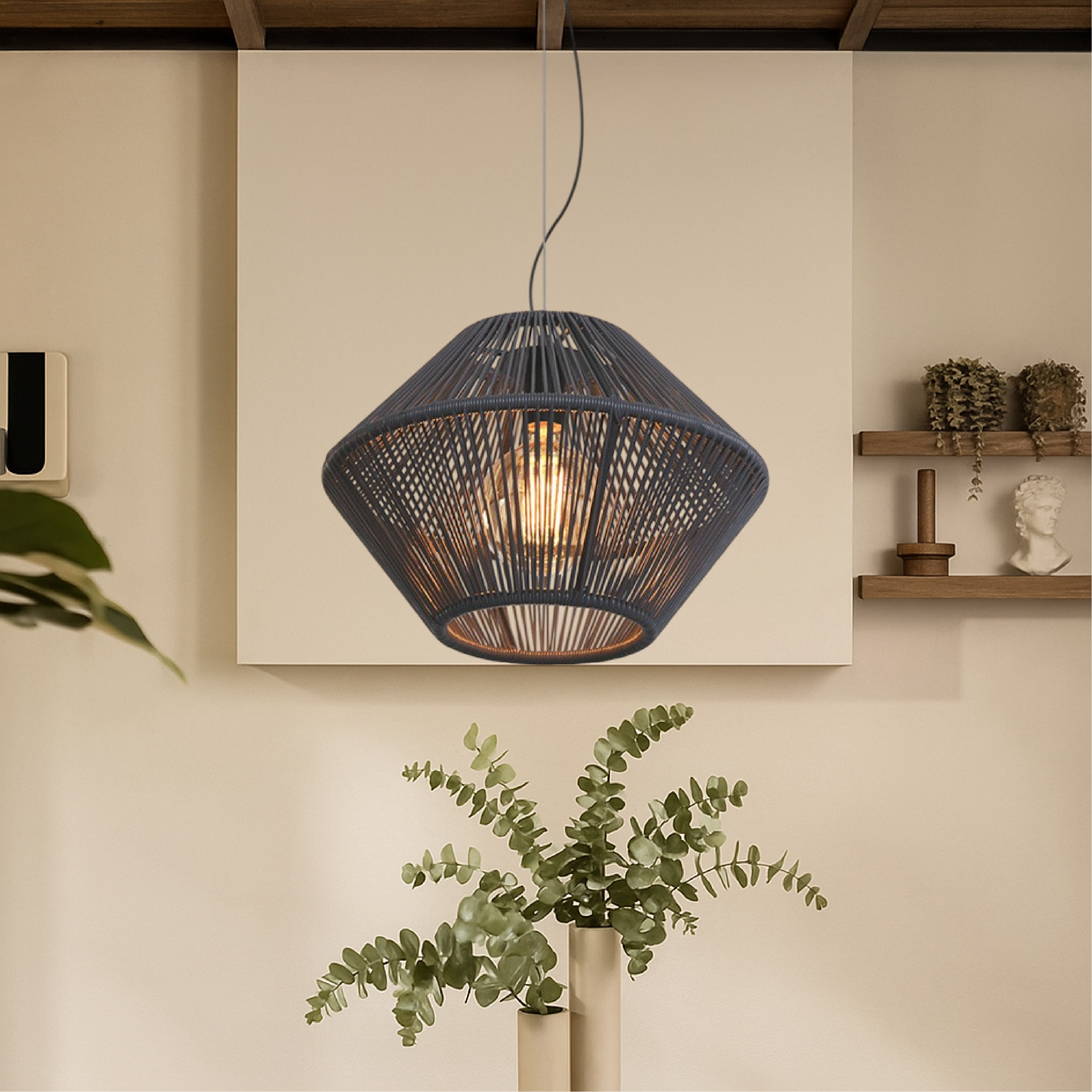 Lampada a sospensione intrecciata a mano