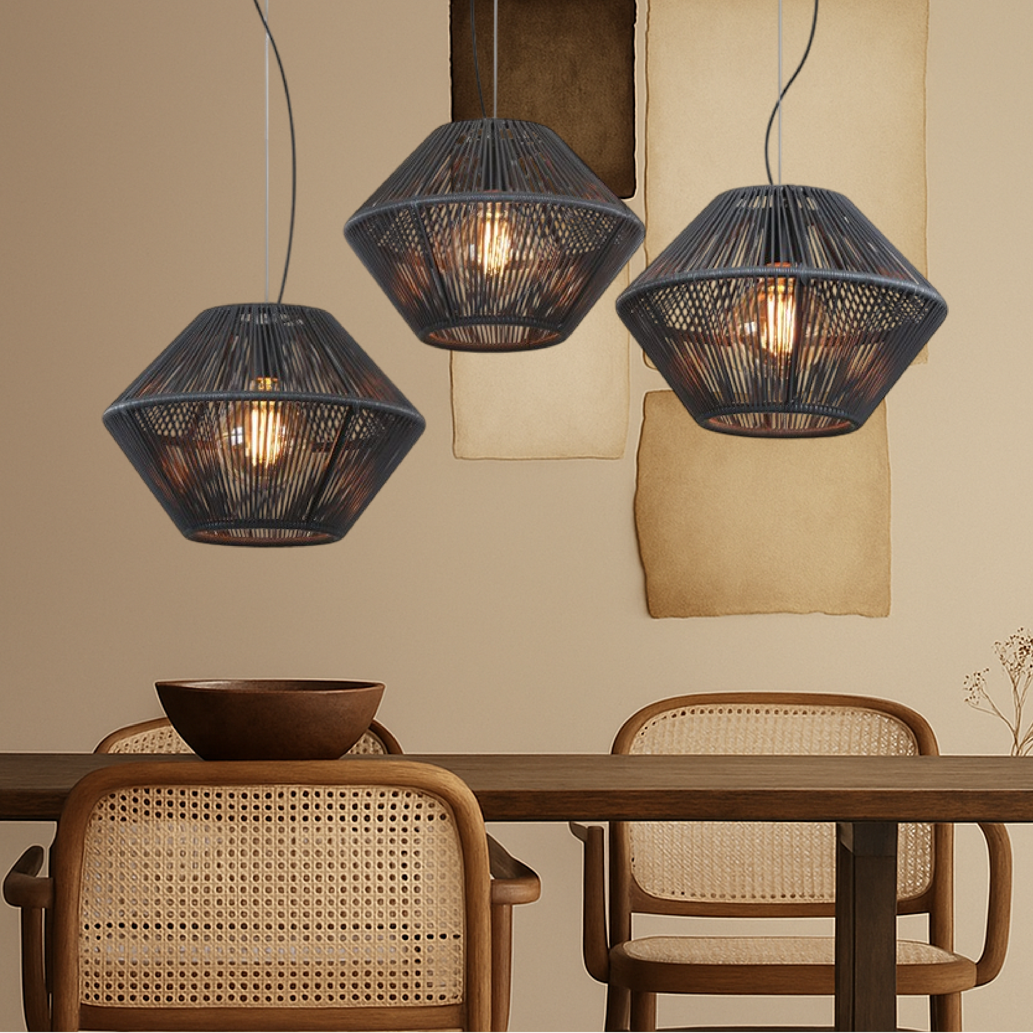 Lampada a sospensione intrecciata a mano