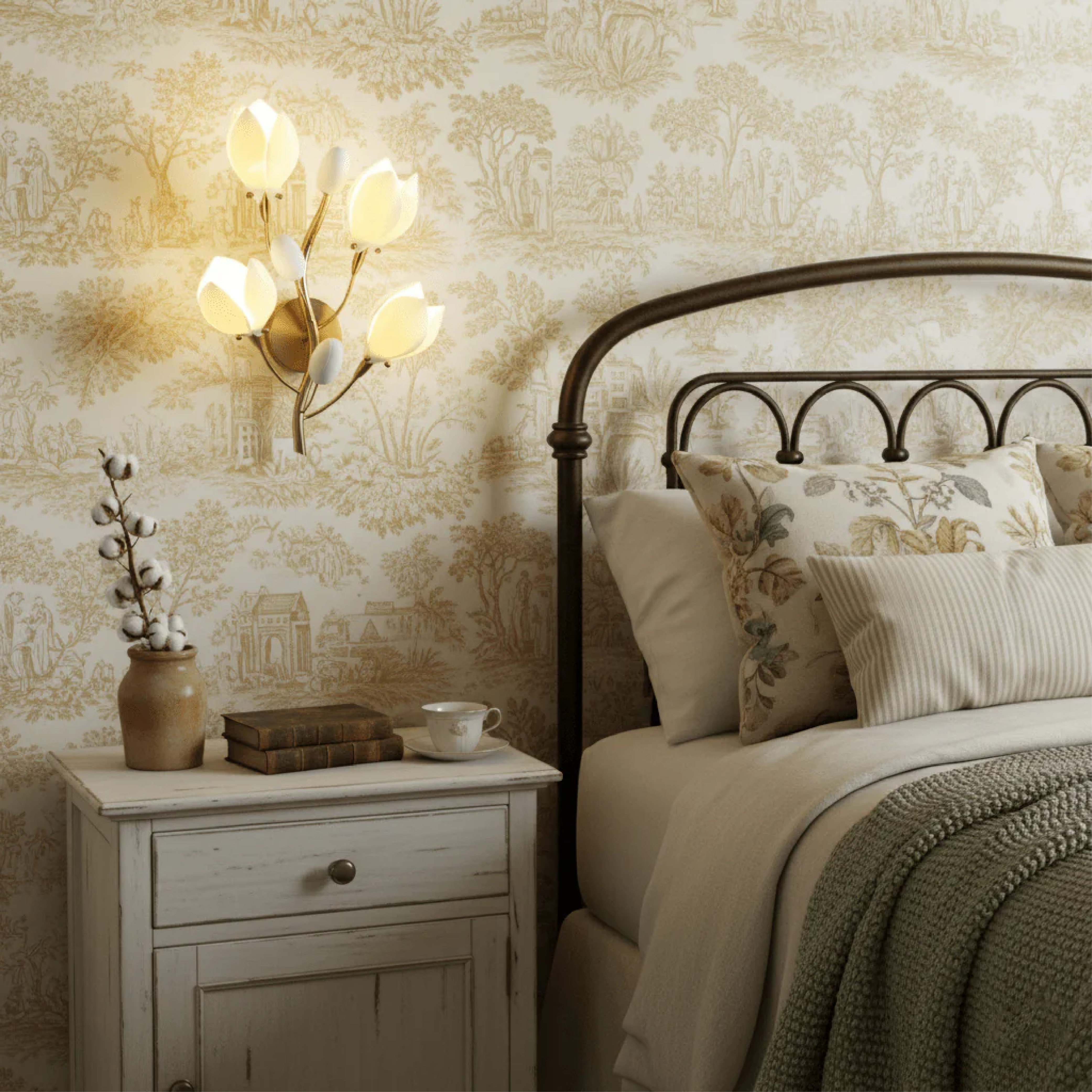 Lampada da parete a fiori in ceramica