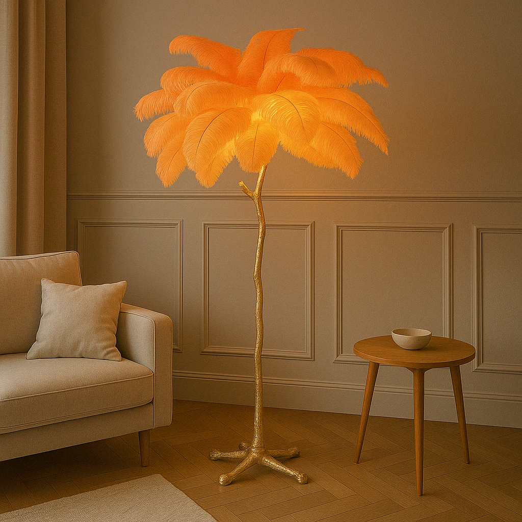 Lampada da terra con piume