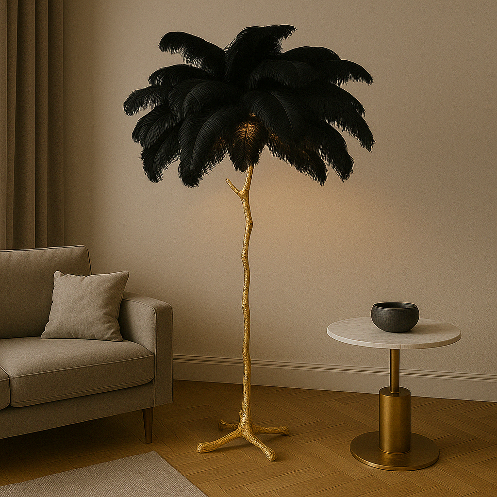 Lampada da terra con piume
