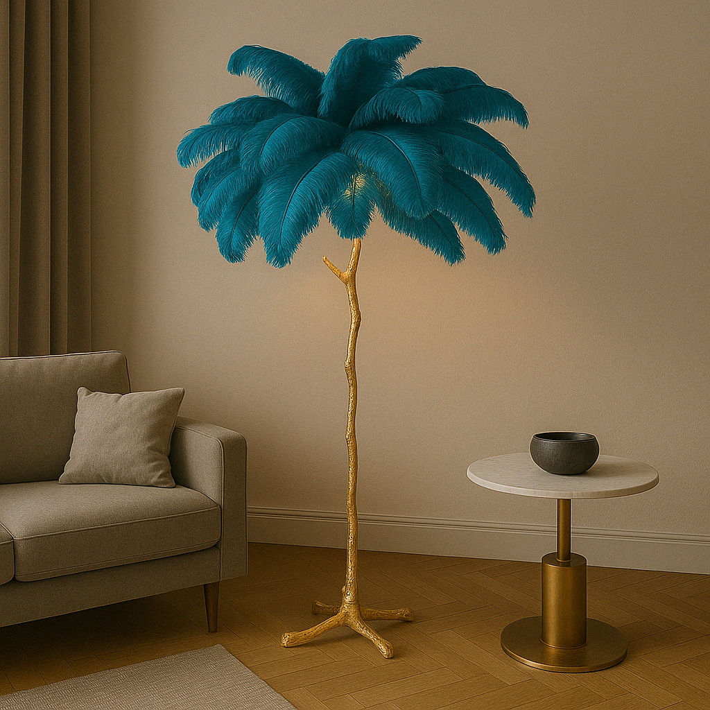 Lampada da terra con piume