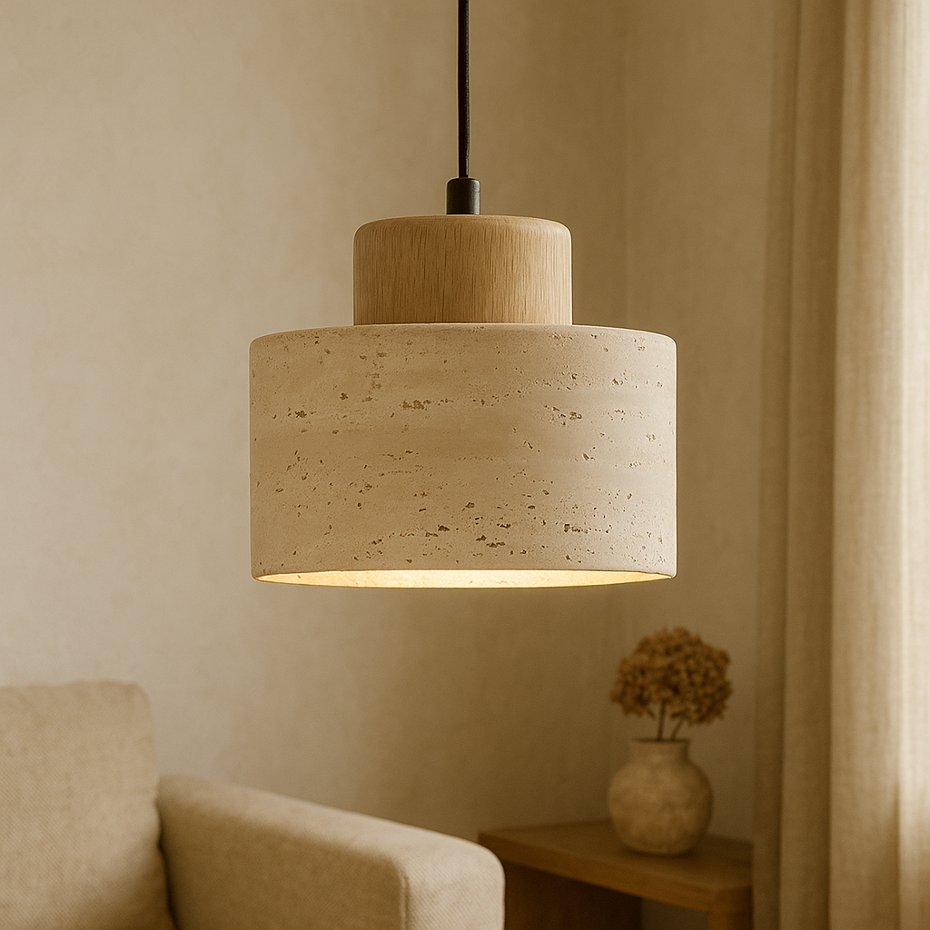 Luce a sospensione in pietra di travertino