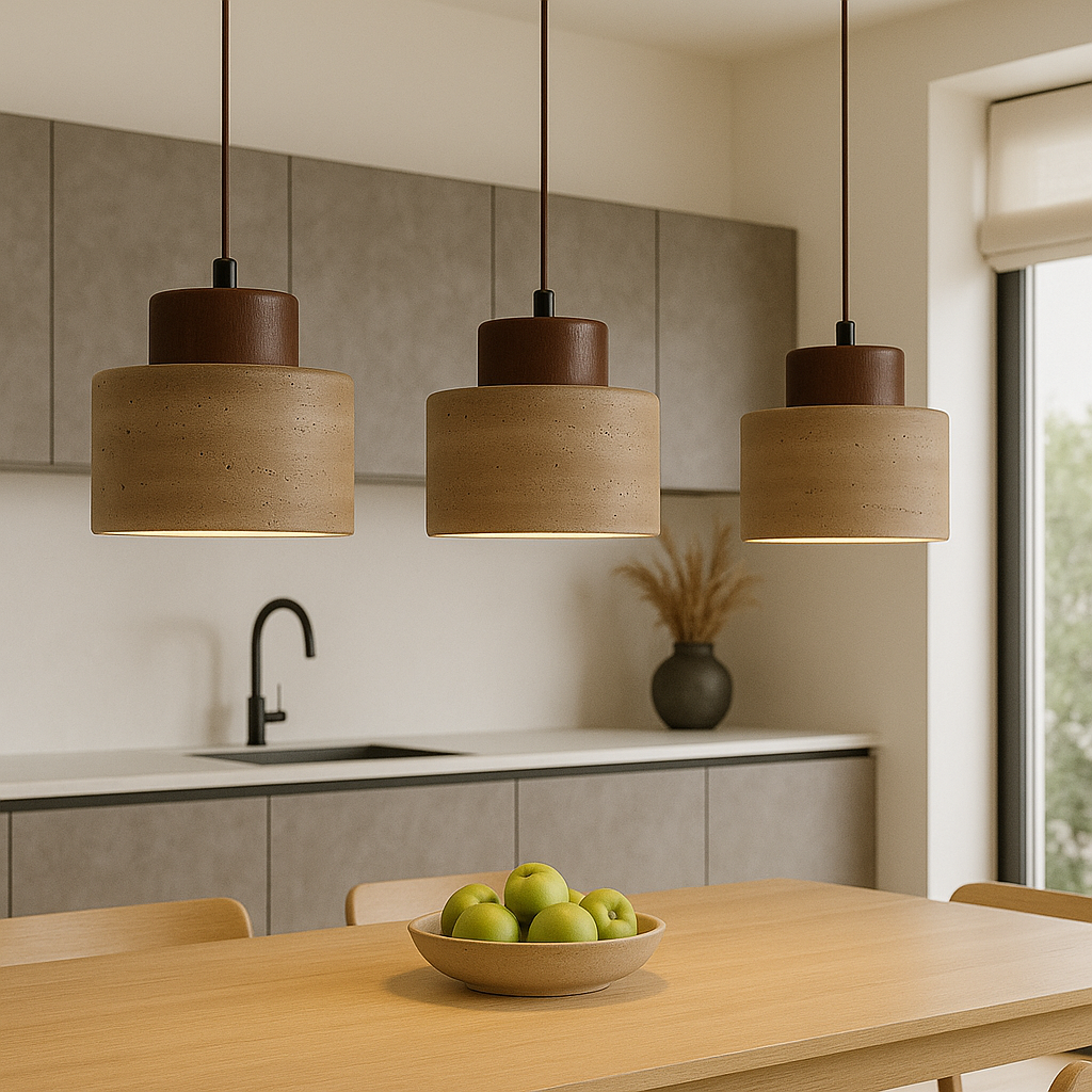 Luce a sospensione in pietra di travertino