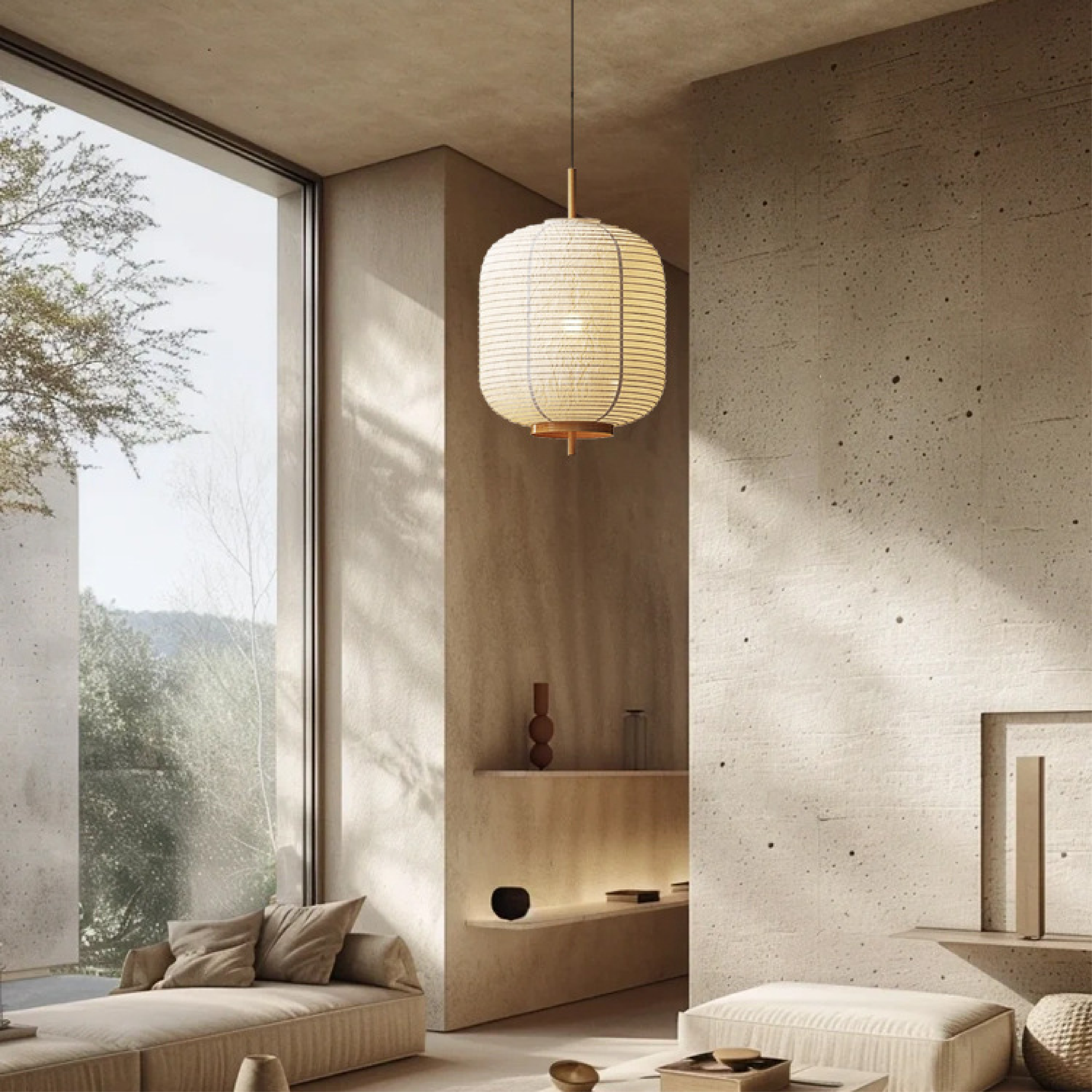 Luce a sospensione in carta di riso giapponese